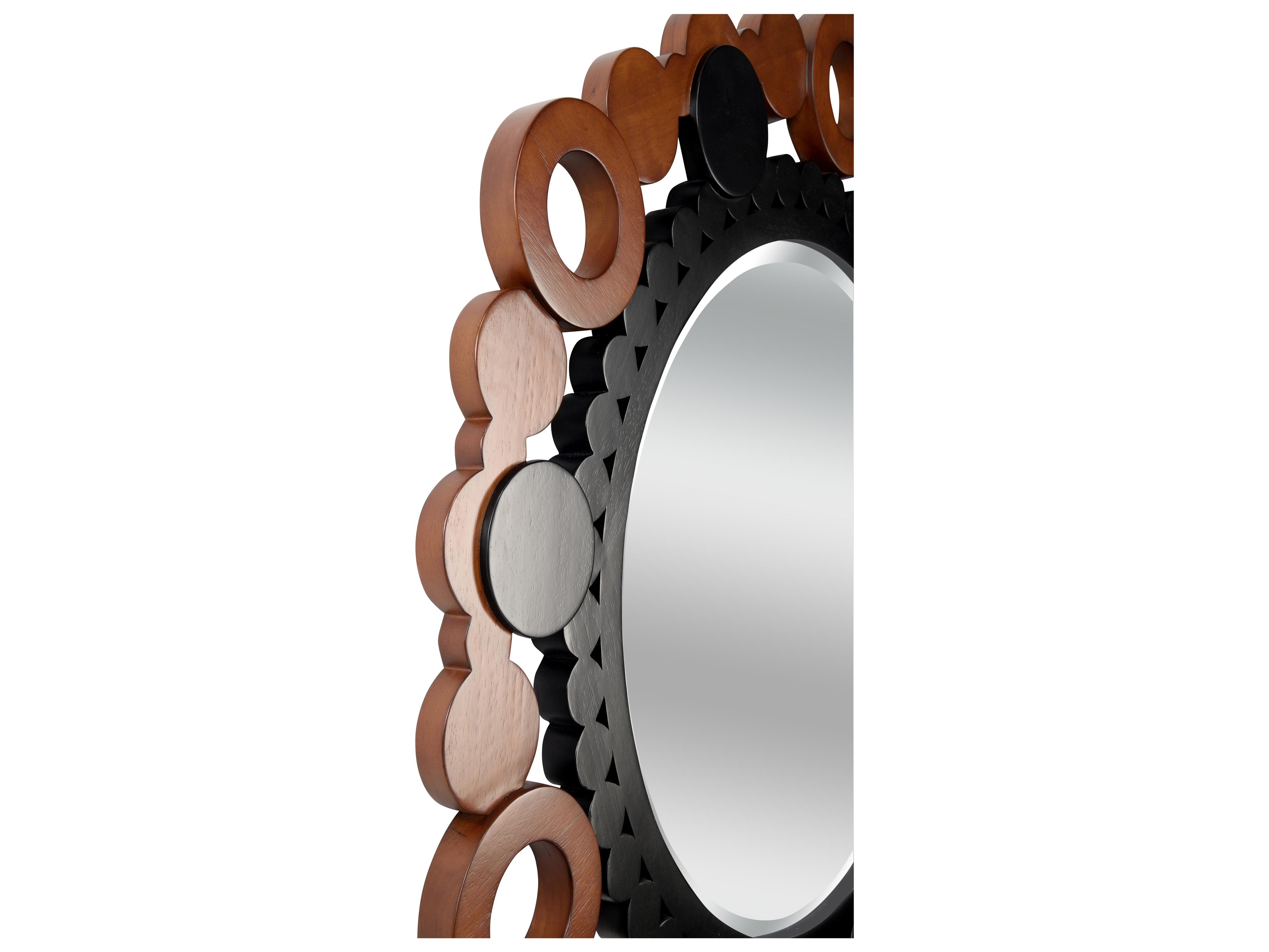 Wildwood Gwen Walnut Black Lacquer Wall Mirror Round