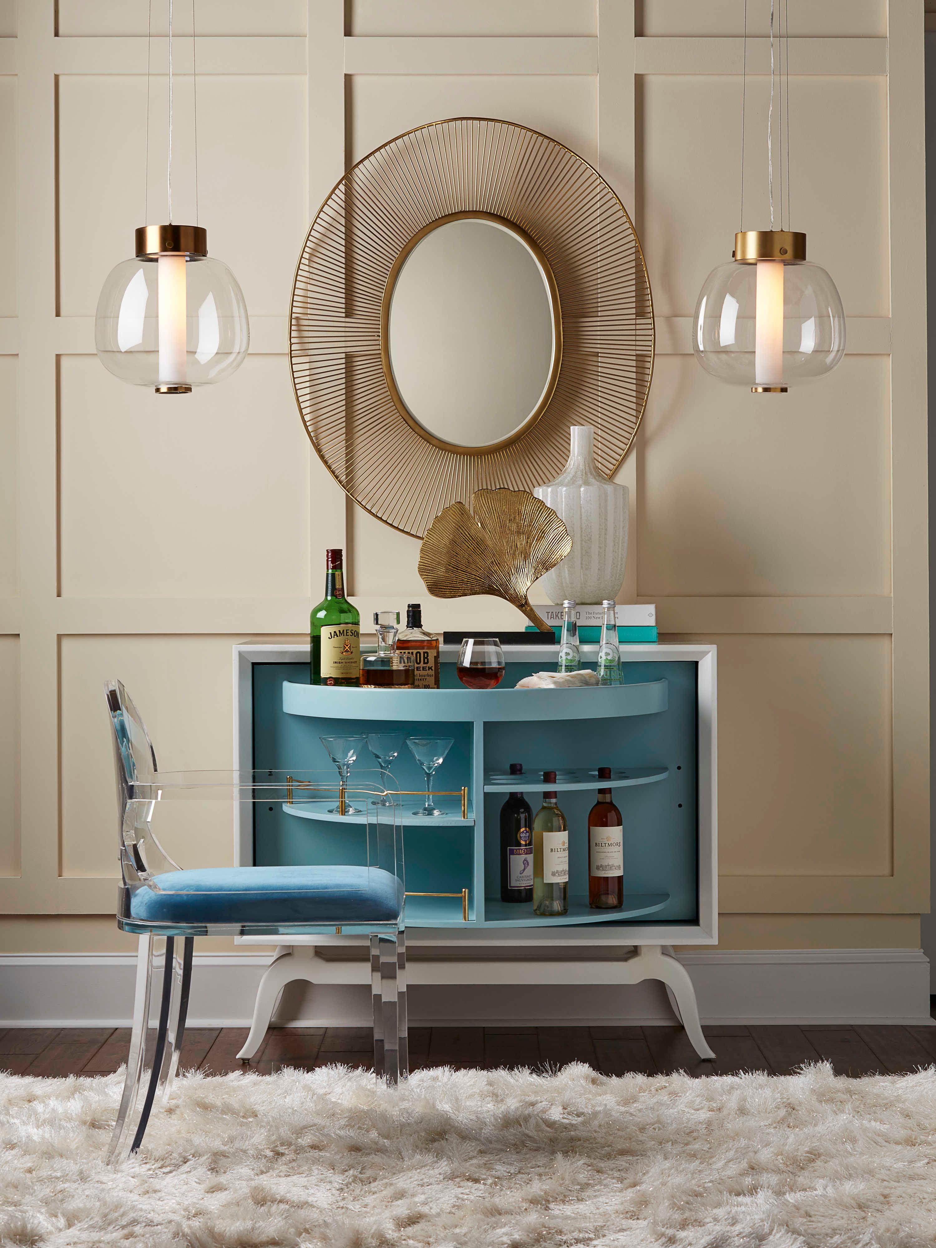 Wildwood Sinatra Solid Wood White Blue Gold Bar Cabinet