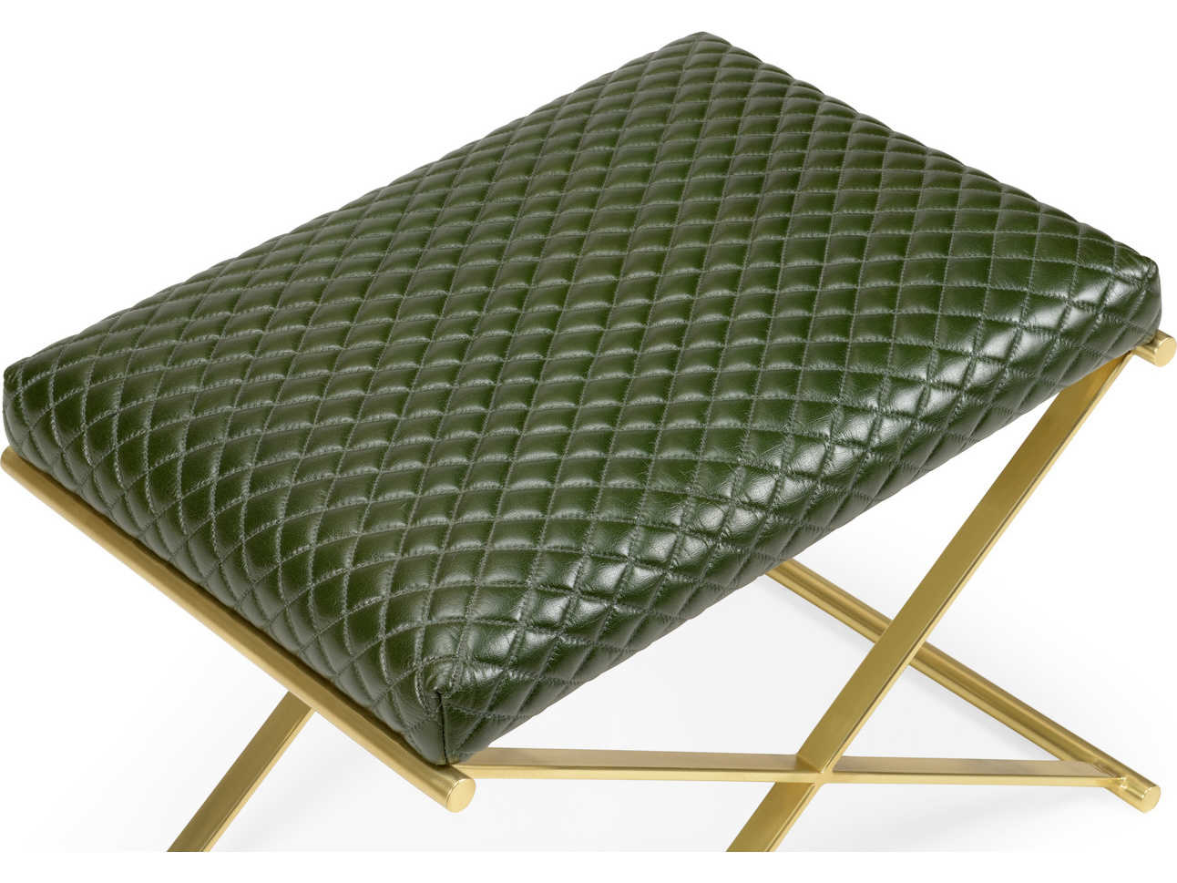 Wildwood Garrett Dark Green Gold Leather Accent Stool