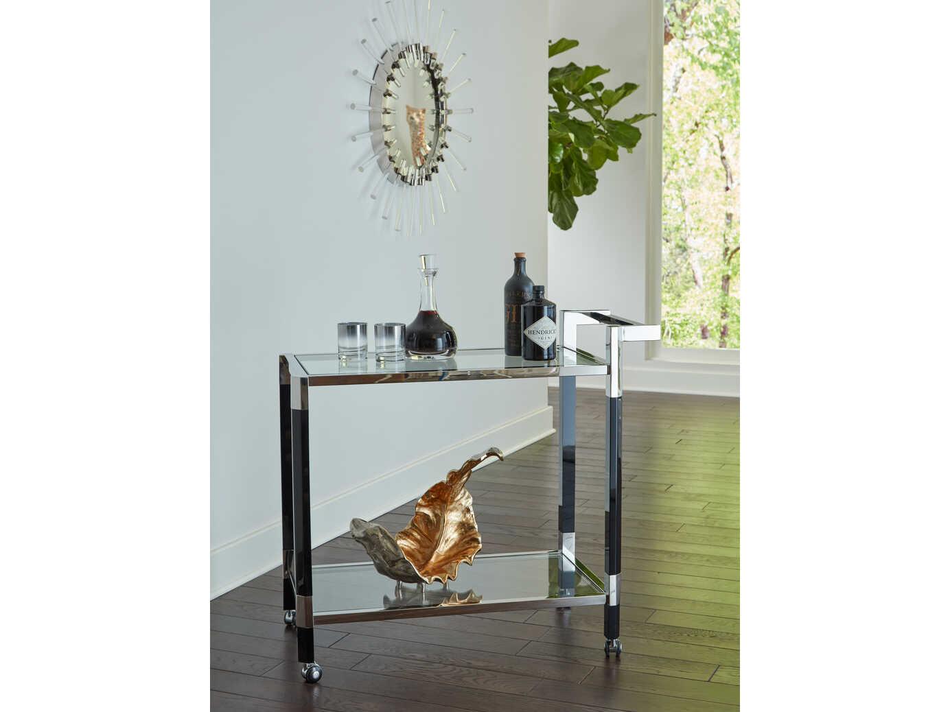 Wildwood Boulevardier Glass Silver Polished Nickel Black Bar Cart
