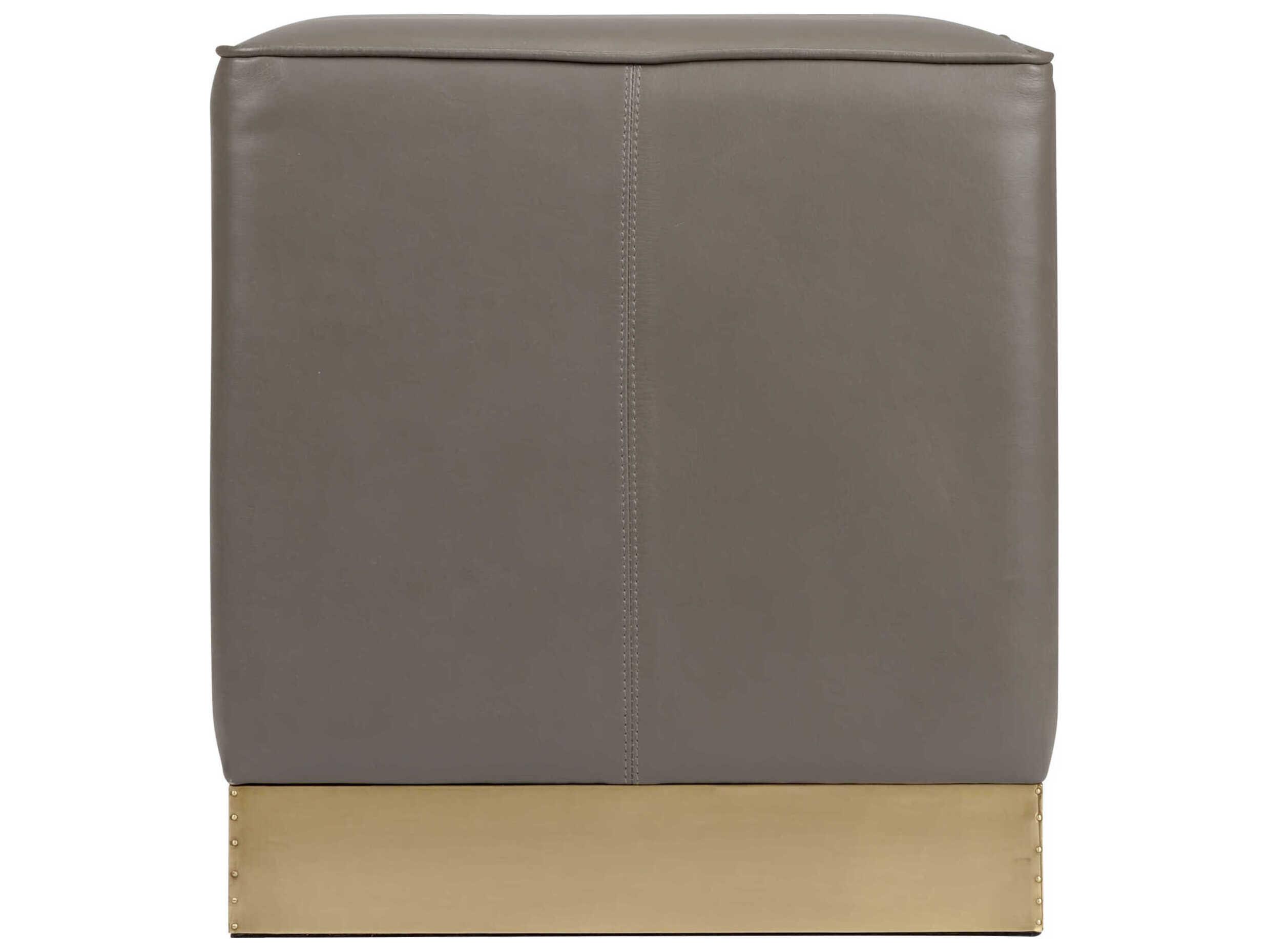 Wildwood Dorian Gray Antique Brass Leather Accent Stool