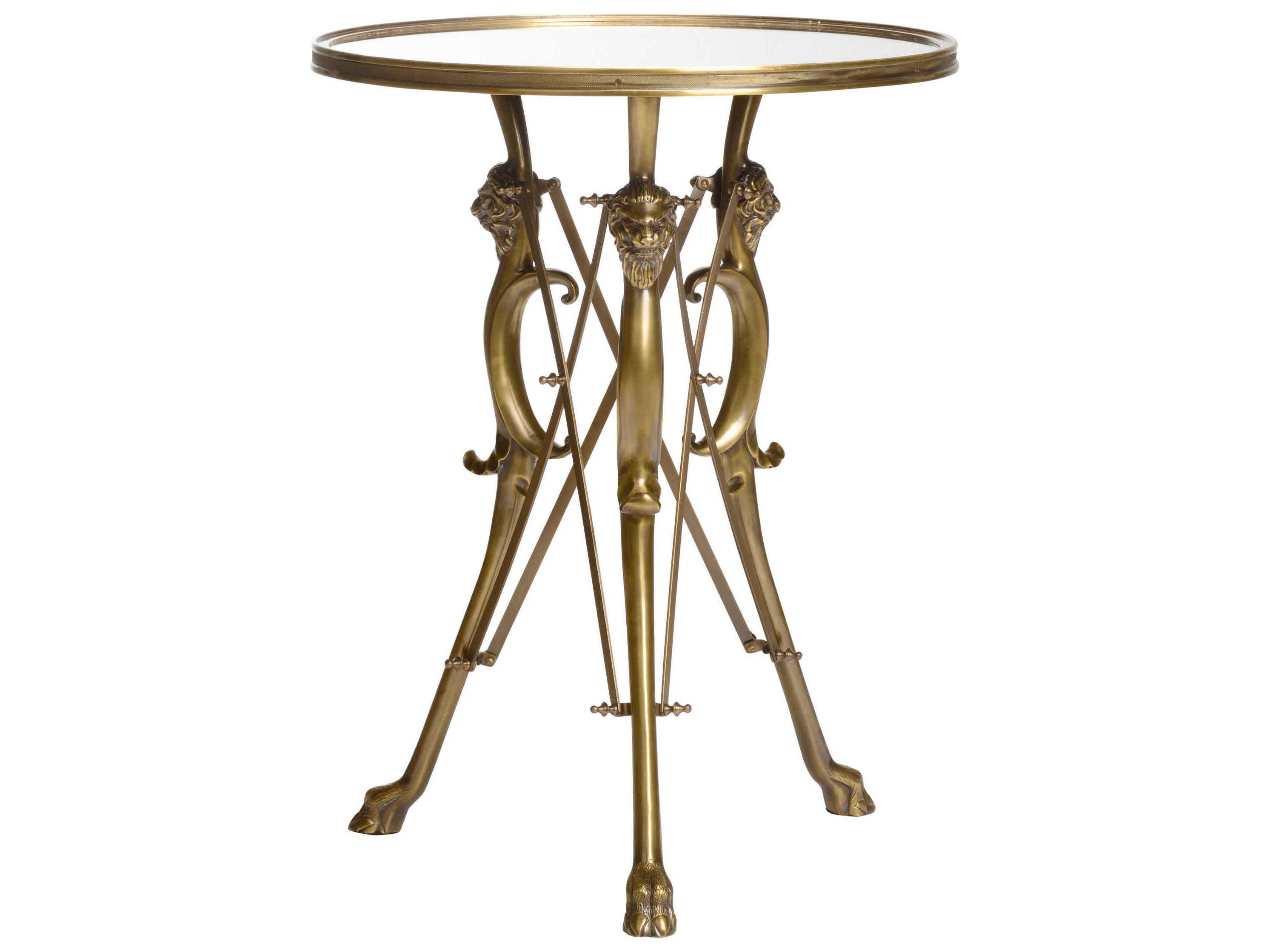 Wildwood Lion In The Library Round Glass Gold End Table