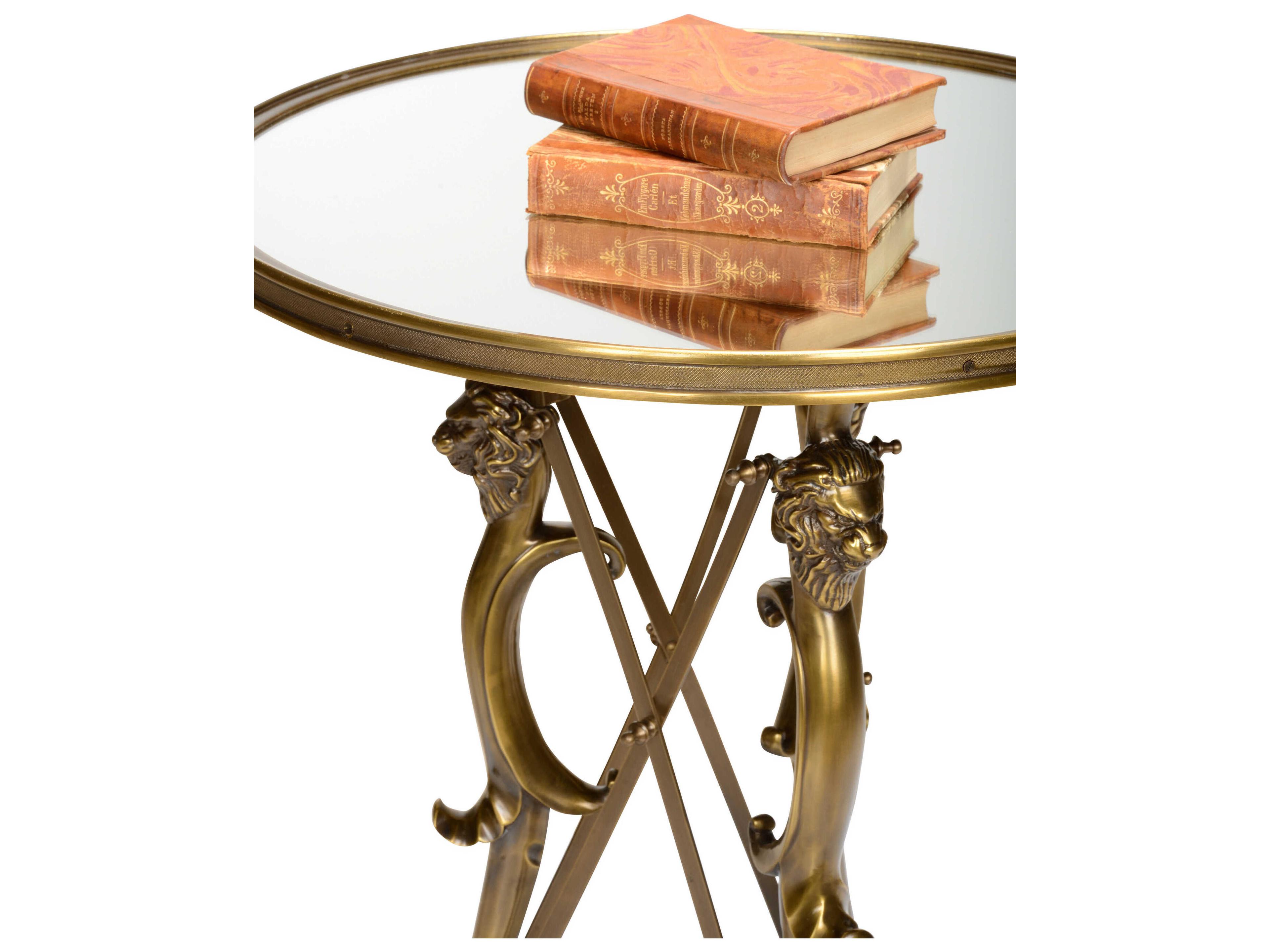 Wildwood Lion In The Library Round Glass Gold End Table