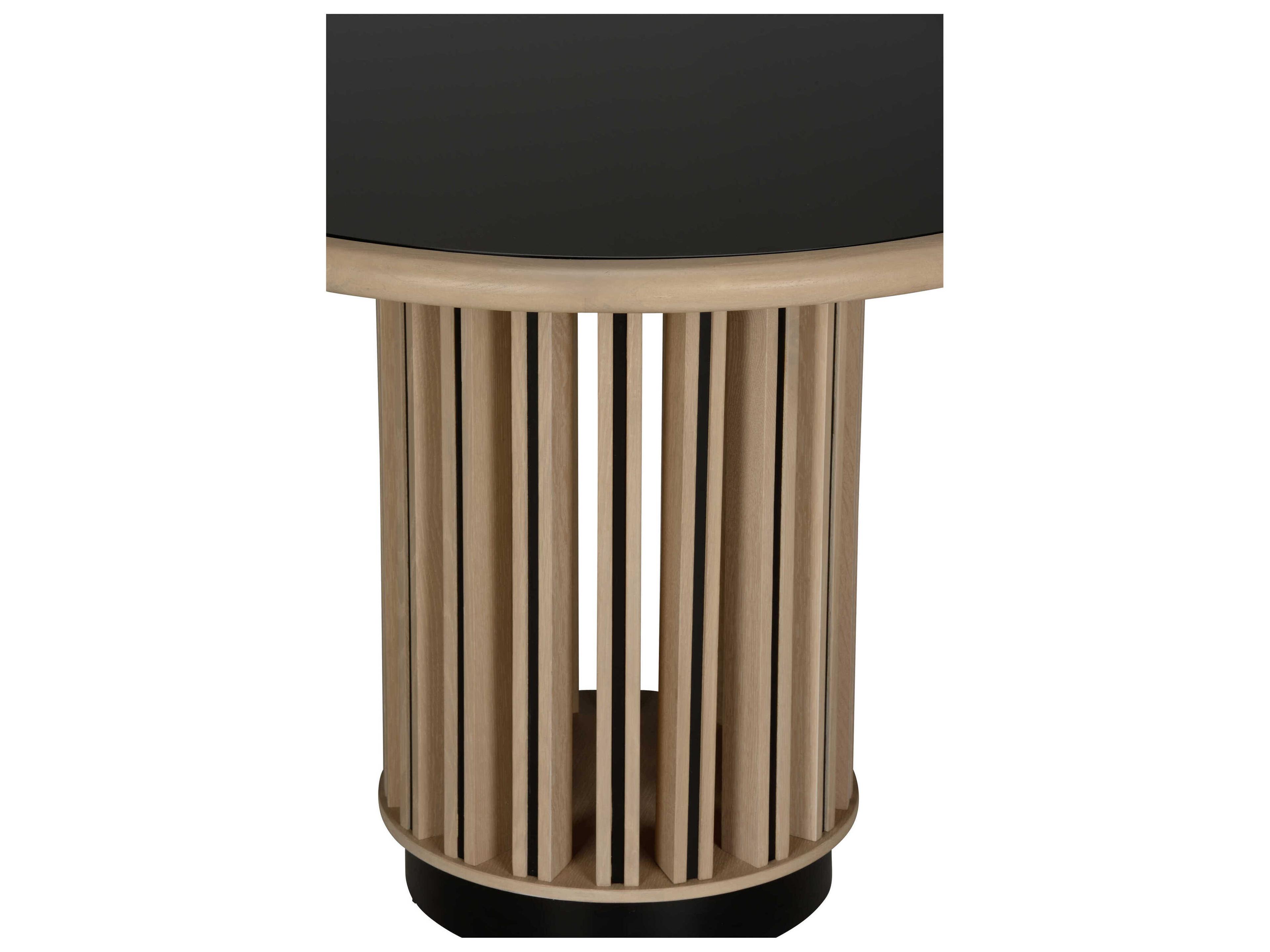 Wildwood Perret Round Glass White Oak Coffee Bronze Black Dining Table