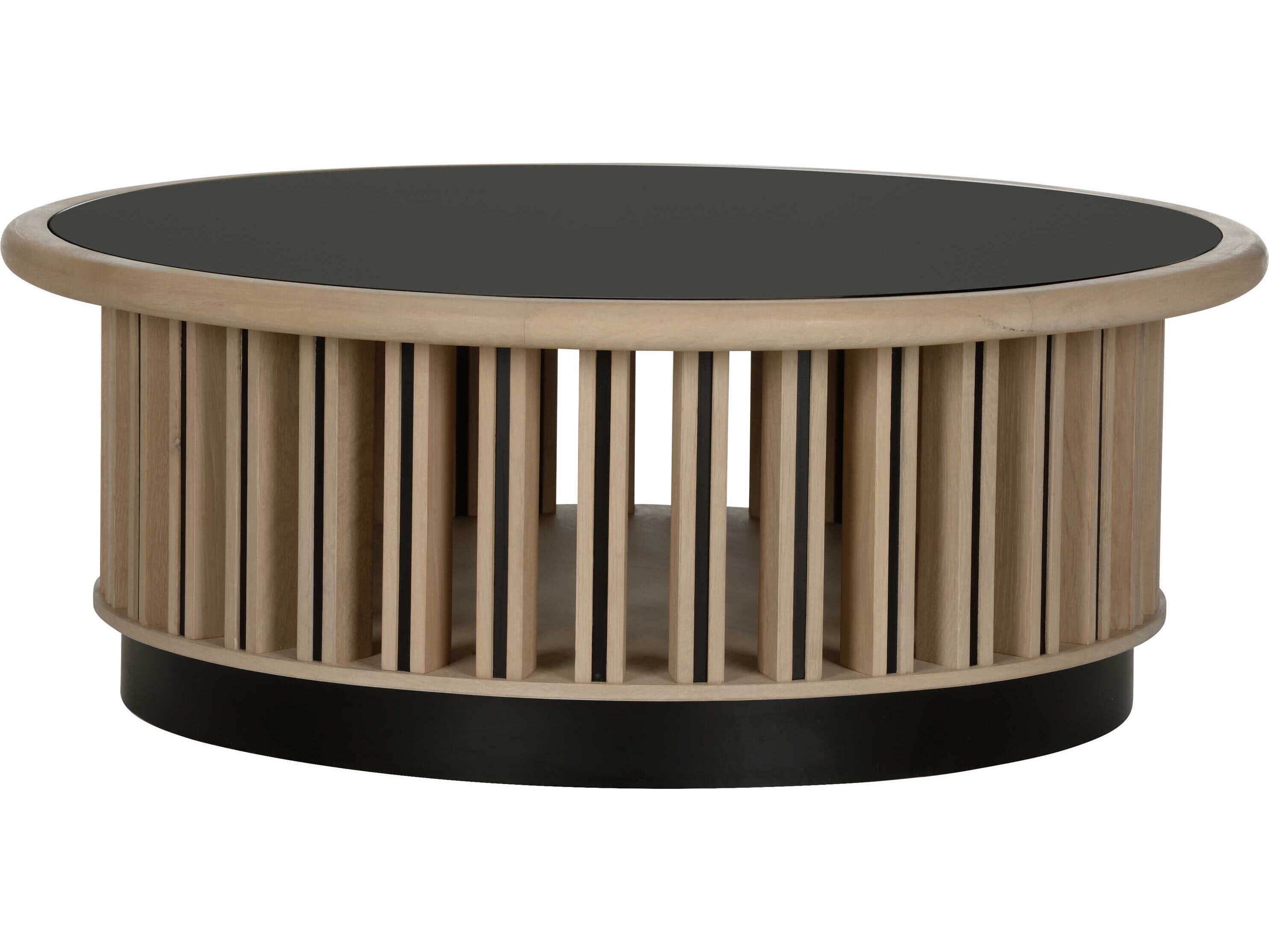 Wildwood Perret Round Glass White Oak Coffee Bronze Black Table
