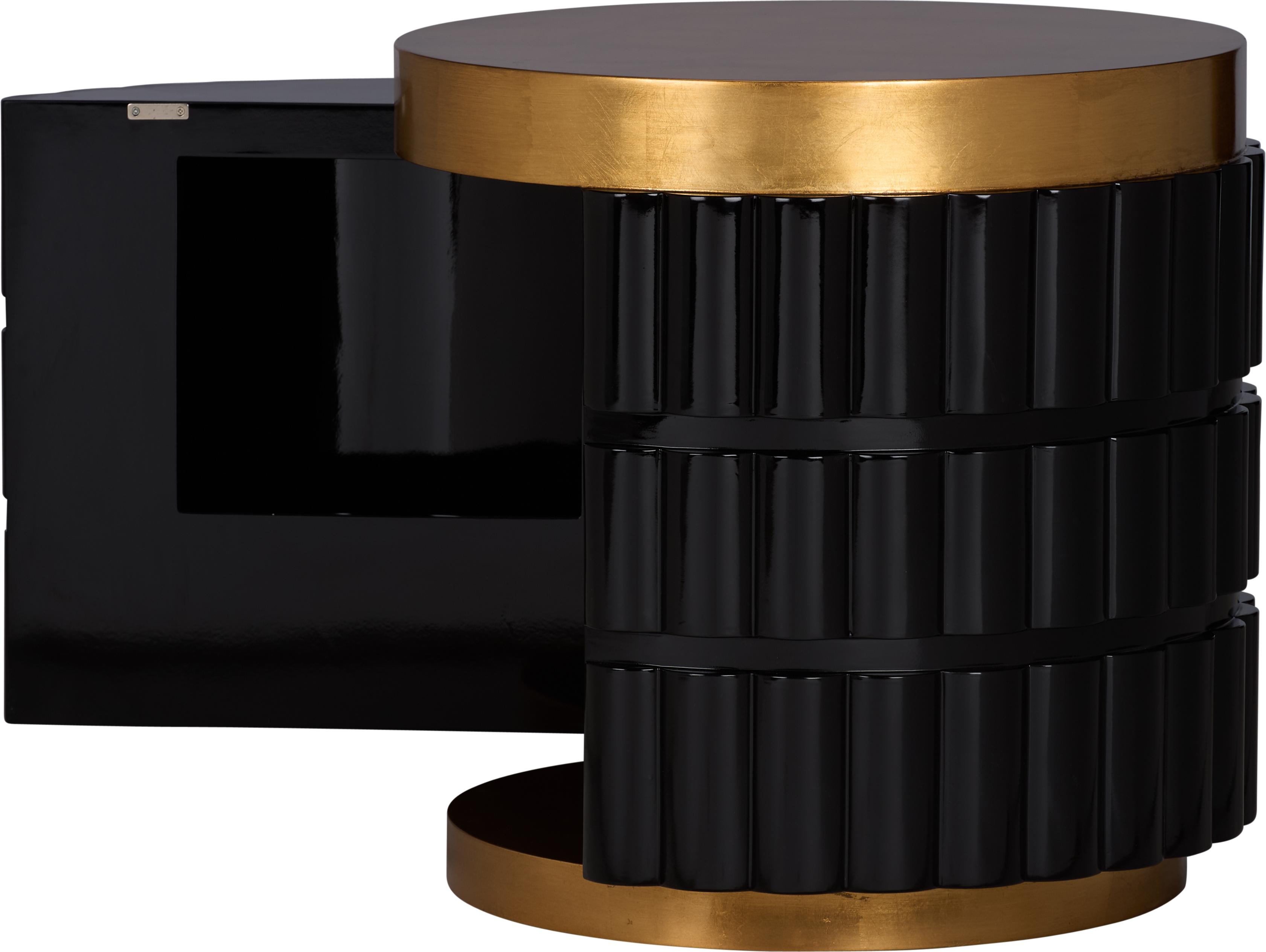 Wildwood Round Wood Black Gold Leaf Clear End Table