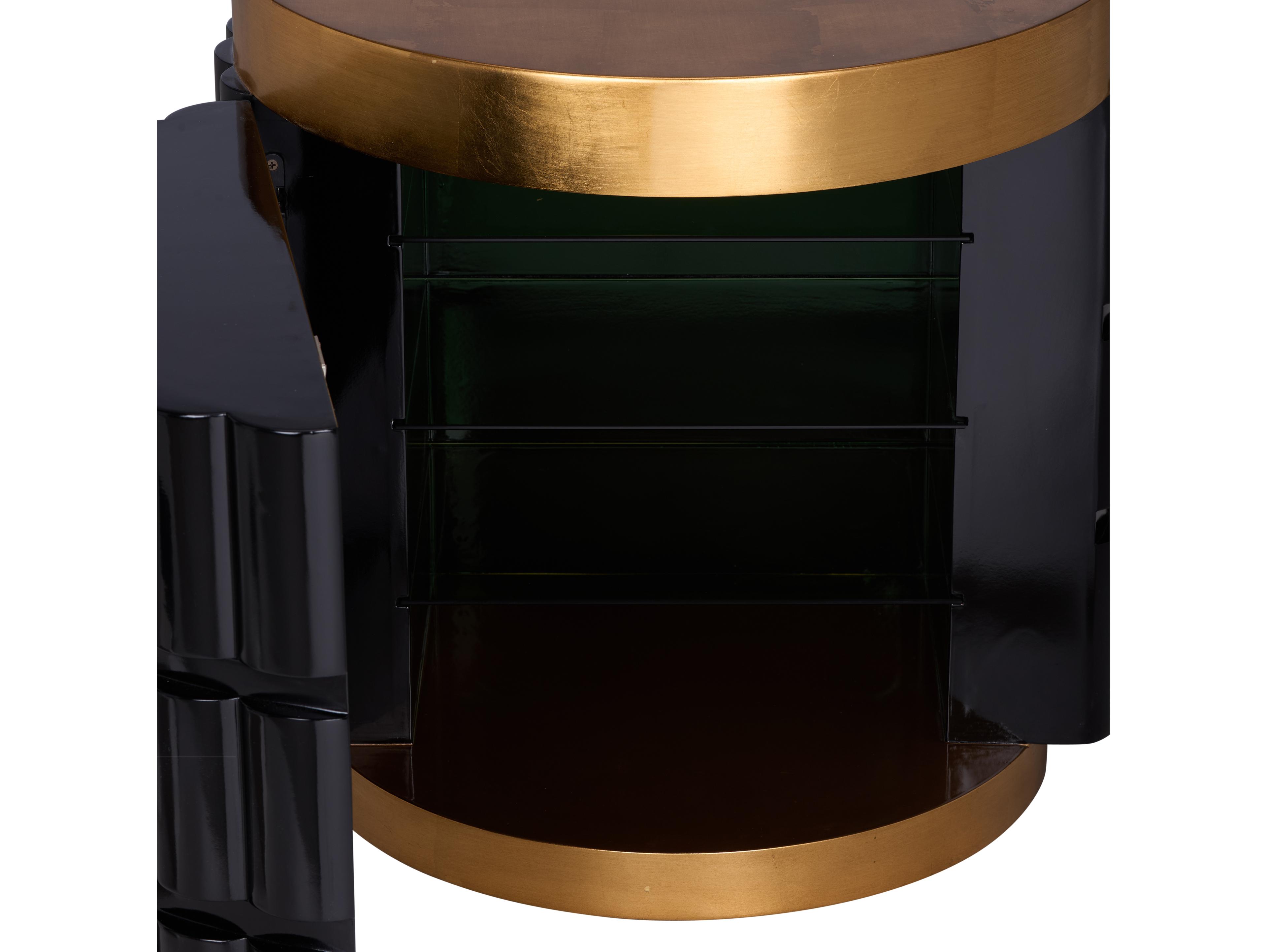 Wildwood Round Wood Black Gold Leaf Clear End Table