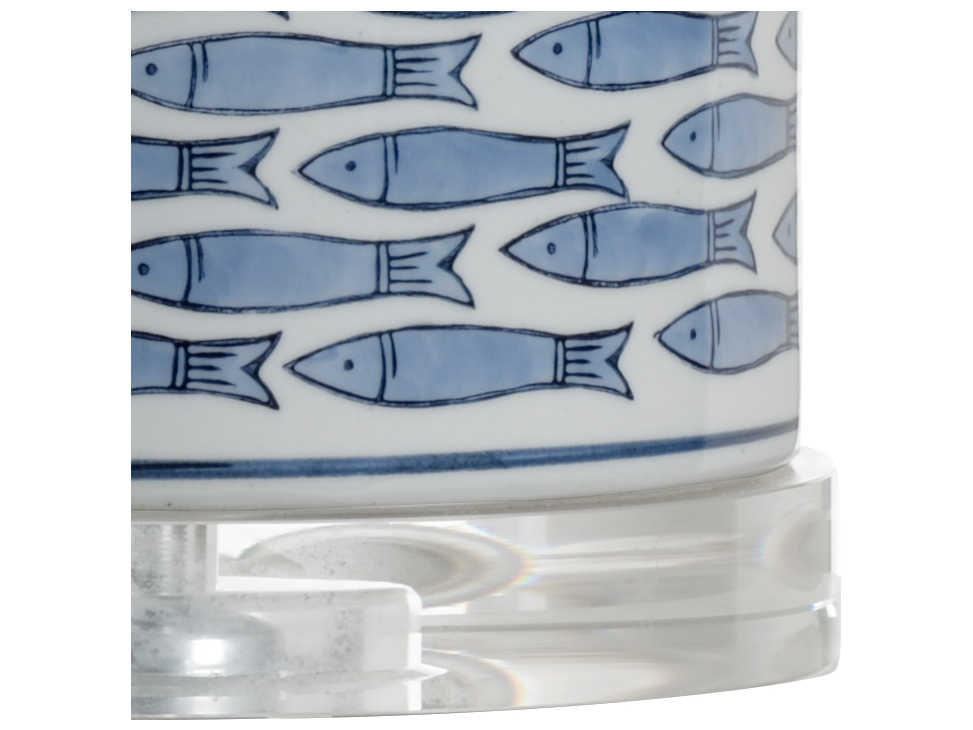 Wildwood Fish Tail Blue White Off Linen Buffet Lamp
