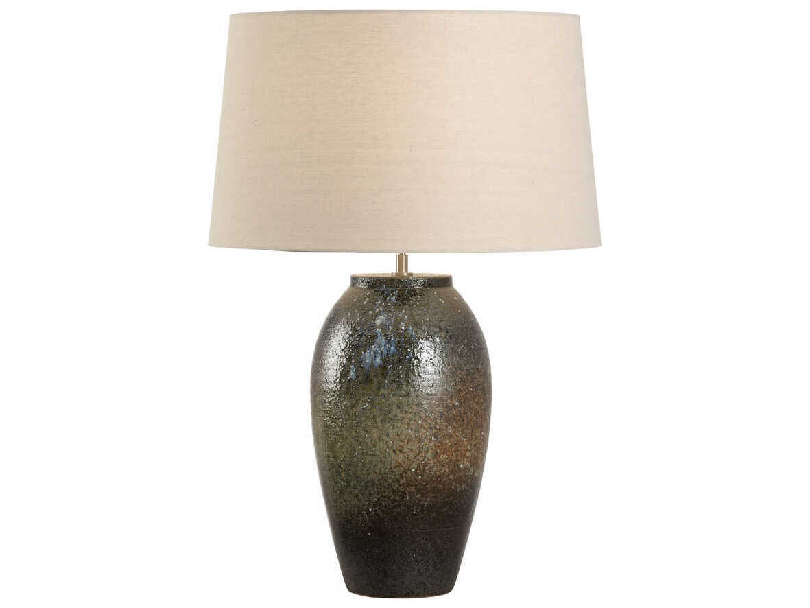 Wildwood Shiga Megumi Brown Green Tan Linen Buffet Lamp