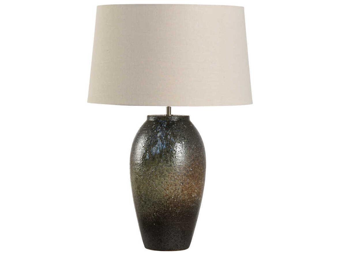 Wildwood Shiga Megumi Brown Green Tan Linen Buffet Lamp