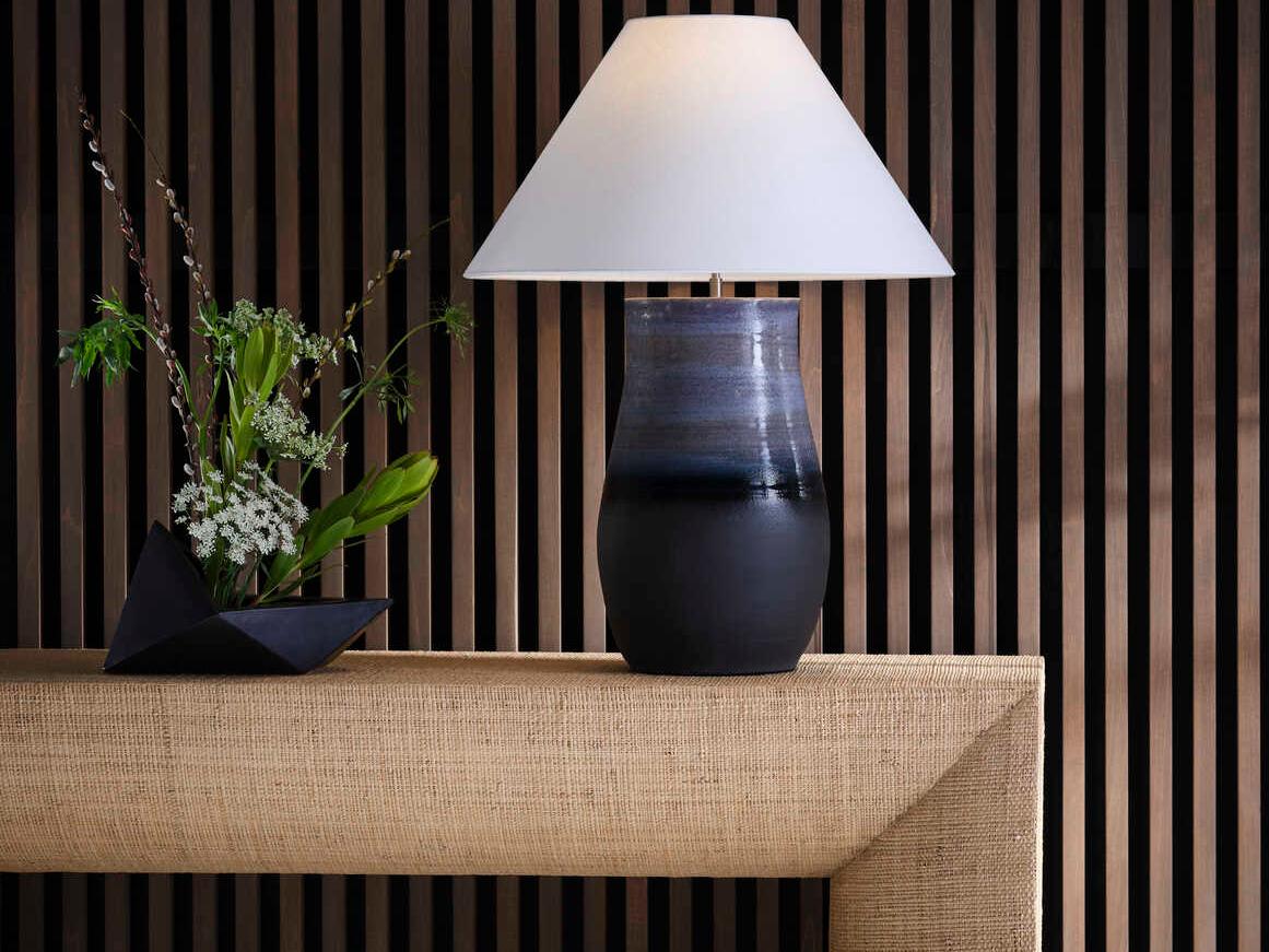 Wildwood Shiga Sana Blue Tan Linen Buffet Lamp