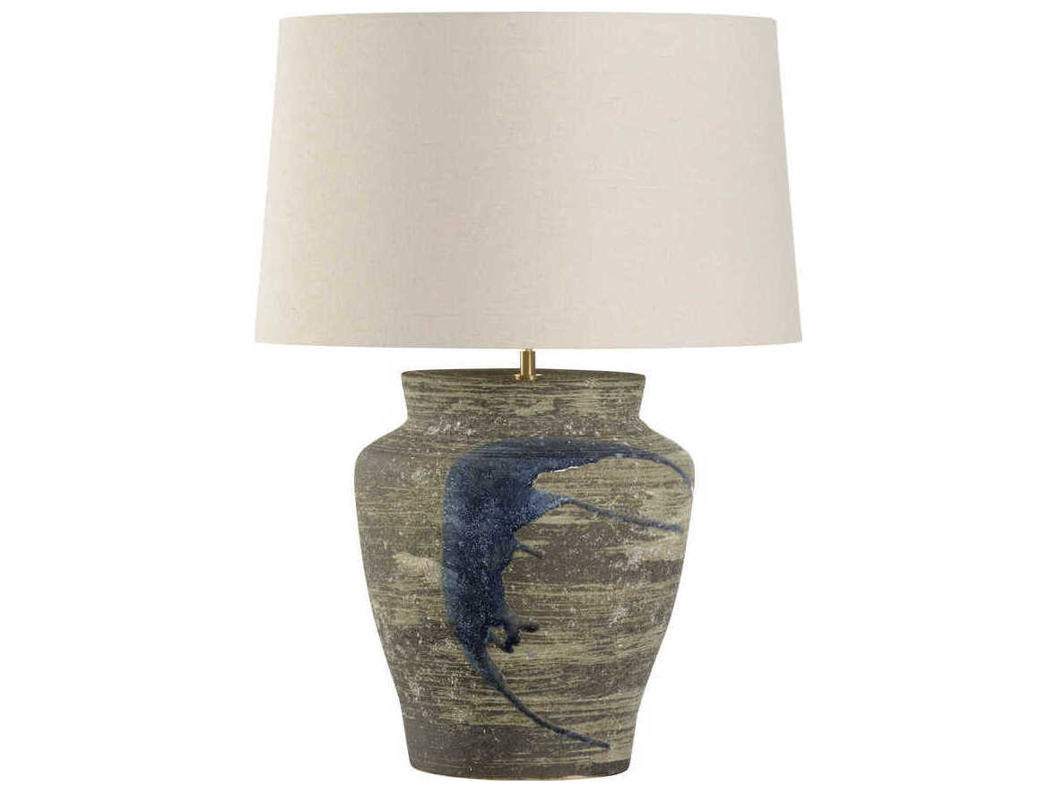 Wildwood Shiga Riku Sanded Gray Blue Tan Linen Buffet Lamp