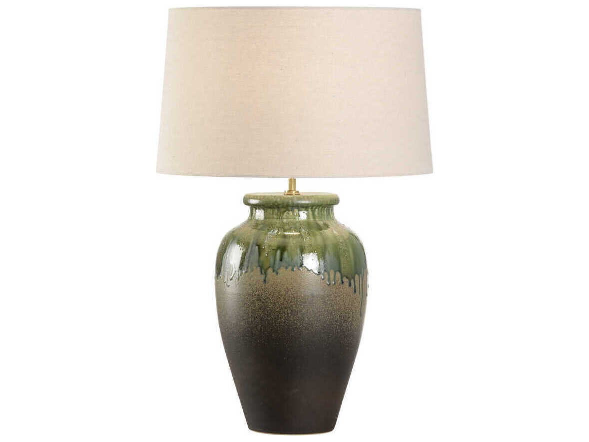 Wildwood Shiga Yamato Brown Green Tan Linen Buffet Lamp