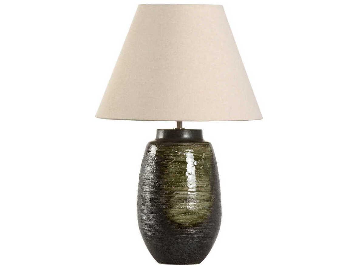 Wildwood Shiga Minato Green Brown Tan Linen Table Lamp