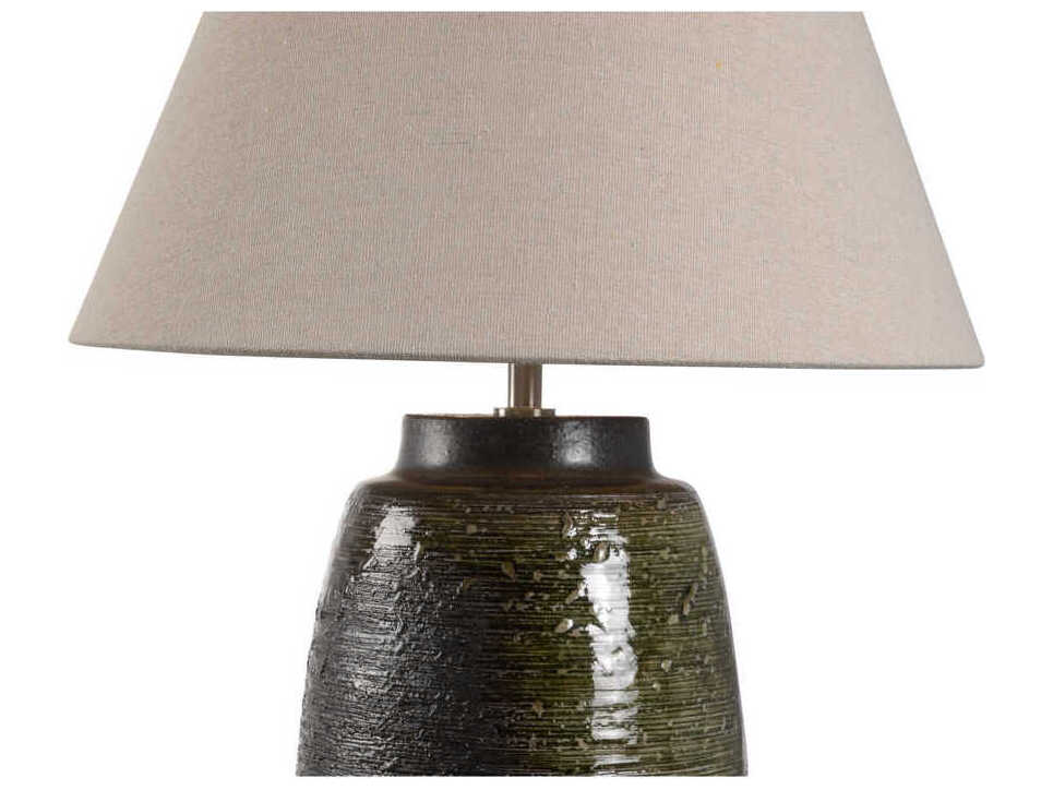 Wildwood Shiga Minato Green Brown Tan Linen Table Lamp