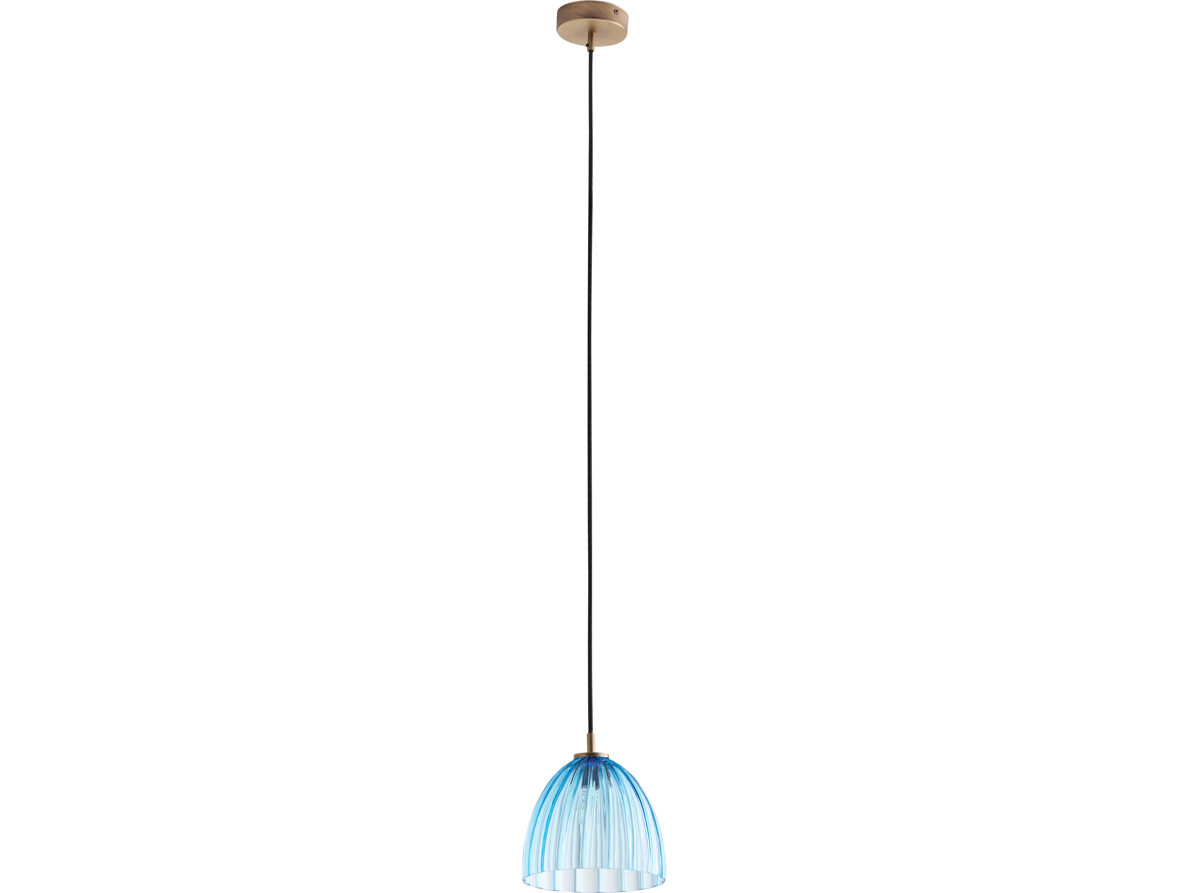 Wildwood 1-Light Aqua Blown Antique Brass Blue Dome Mini Pendant