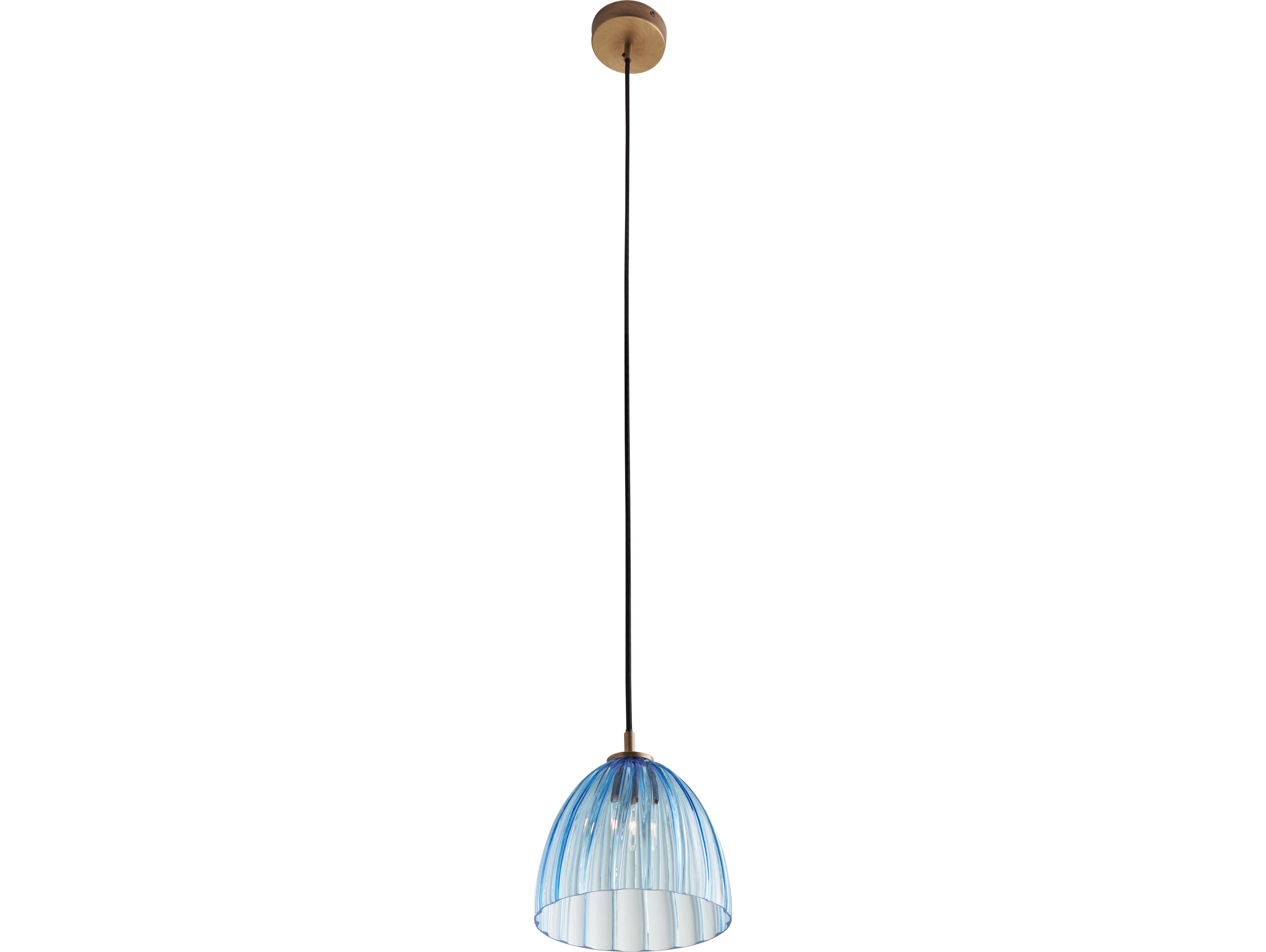 Wildwood 1-Light Aqua Blown Antique Brass Blue Dome Mini Pendant