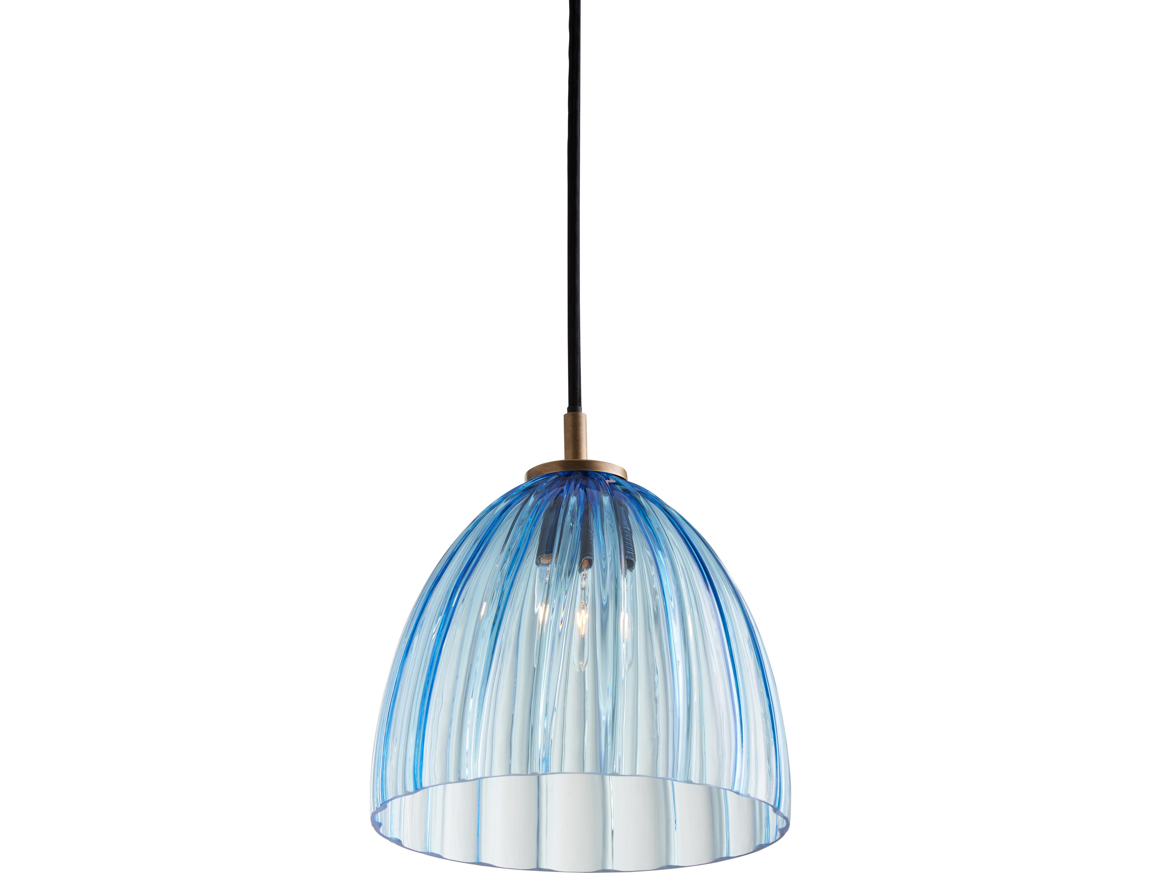 Wildwood 1-Light Aqua Blown Antique Brass Blue Dome Mini Pendant