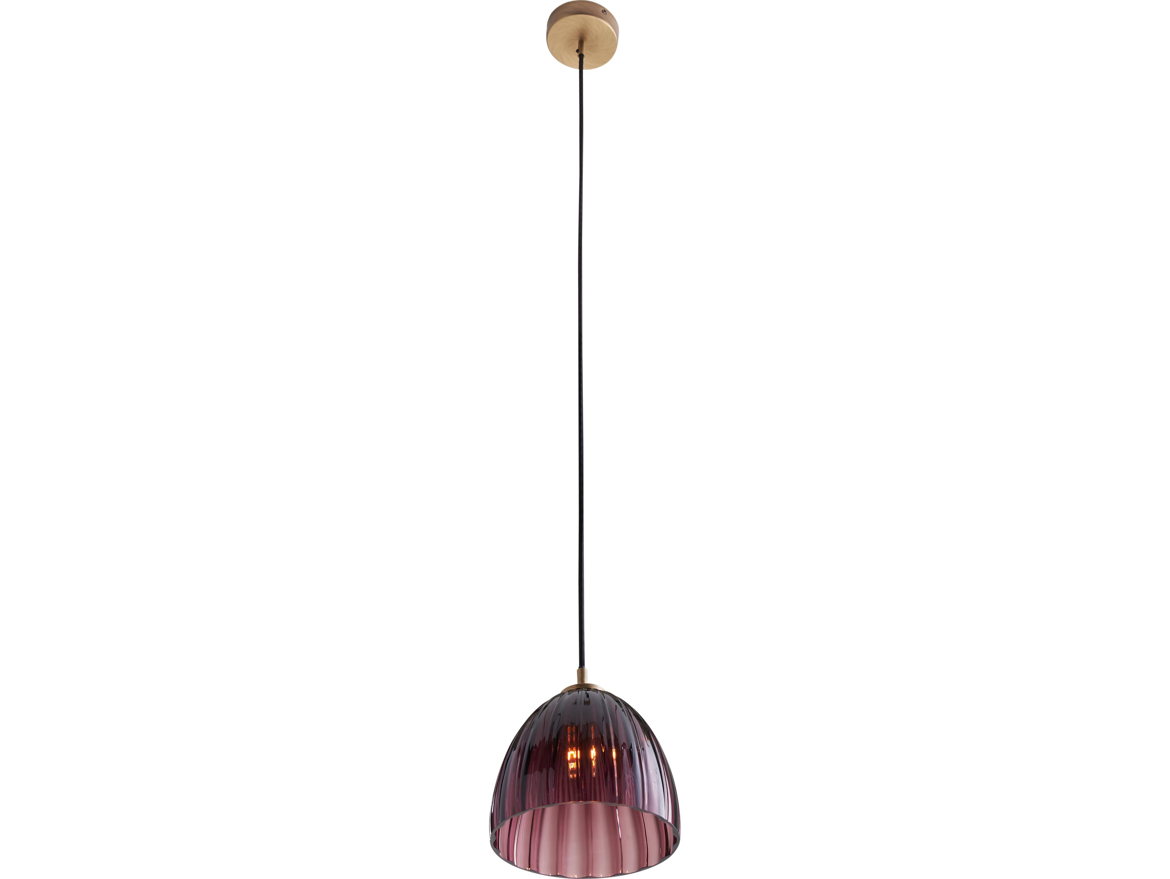 Wildwood 1-Light Aubergine Blown Antique Brass Purple Dome Mini Pendant