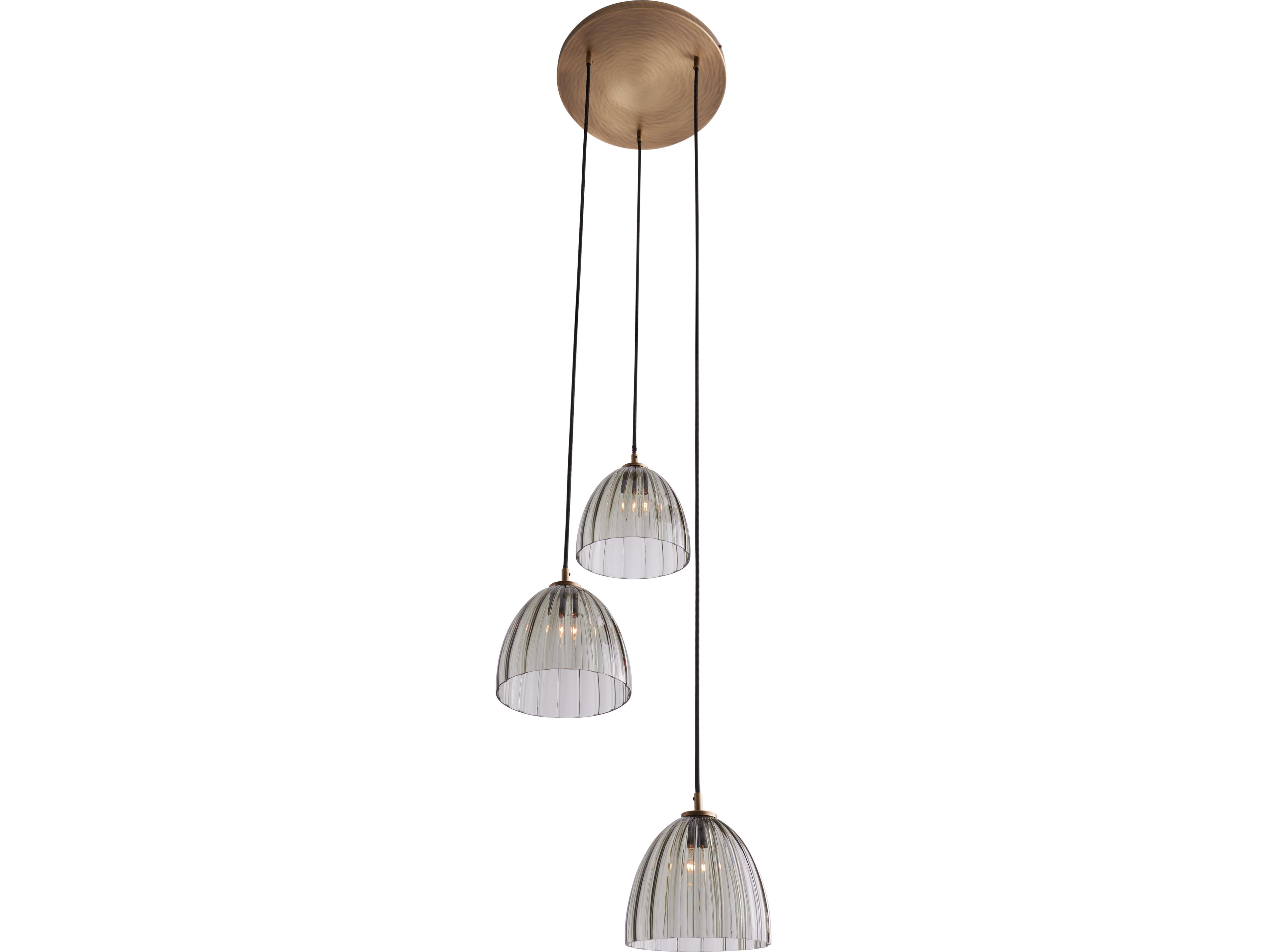 Wildwood 3-Light Smoke Antique Brass Green Dome Pendant