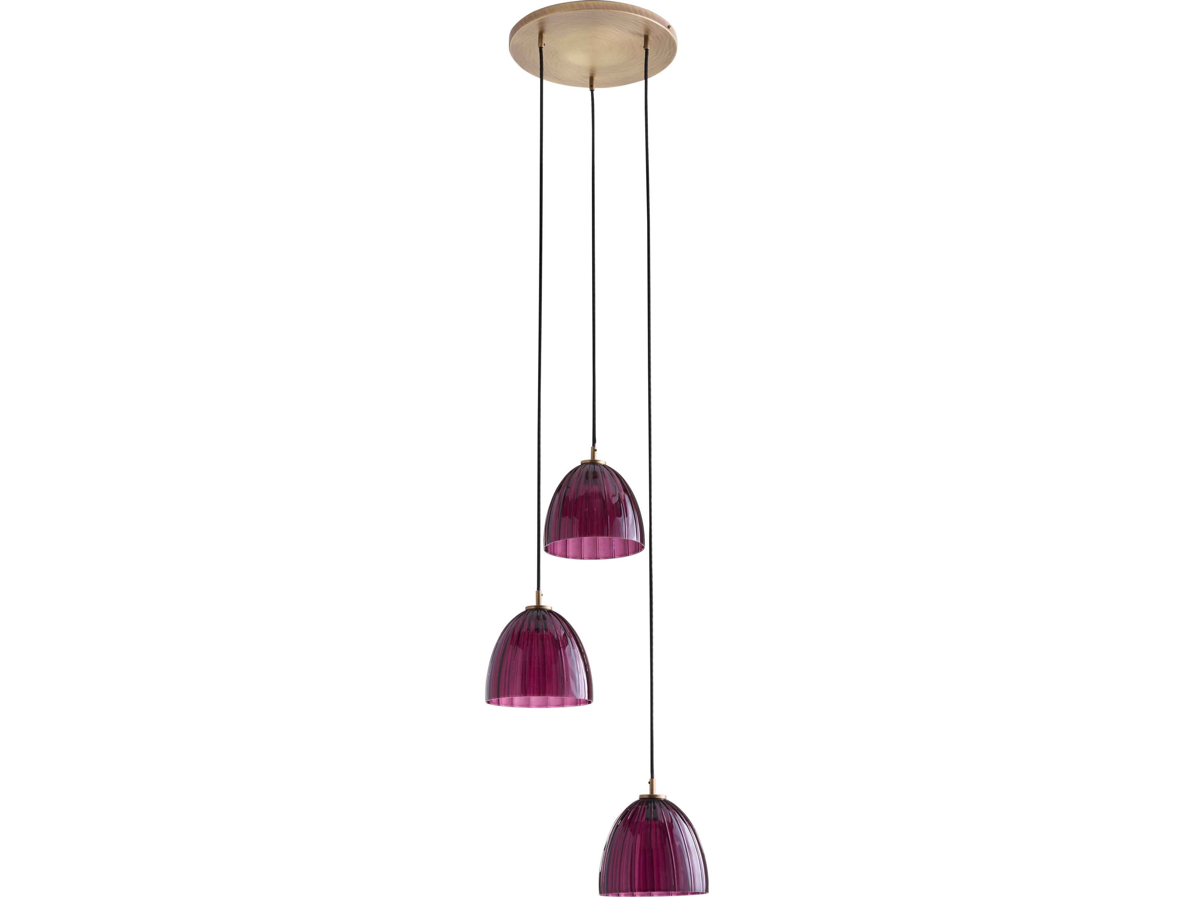 Wildwood 3-Light Aubergine Antique Brass Purple Dome Pendant