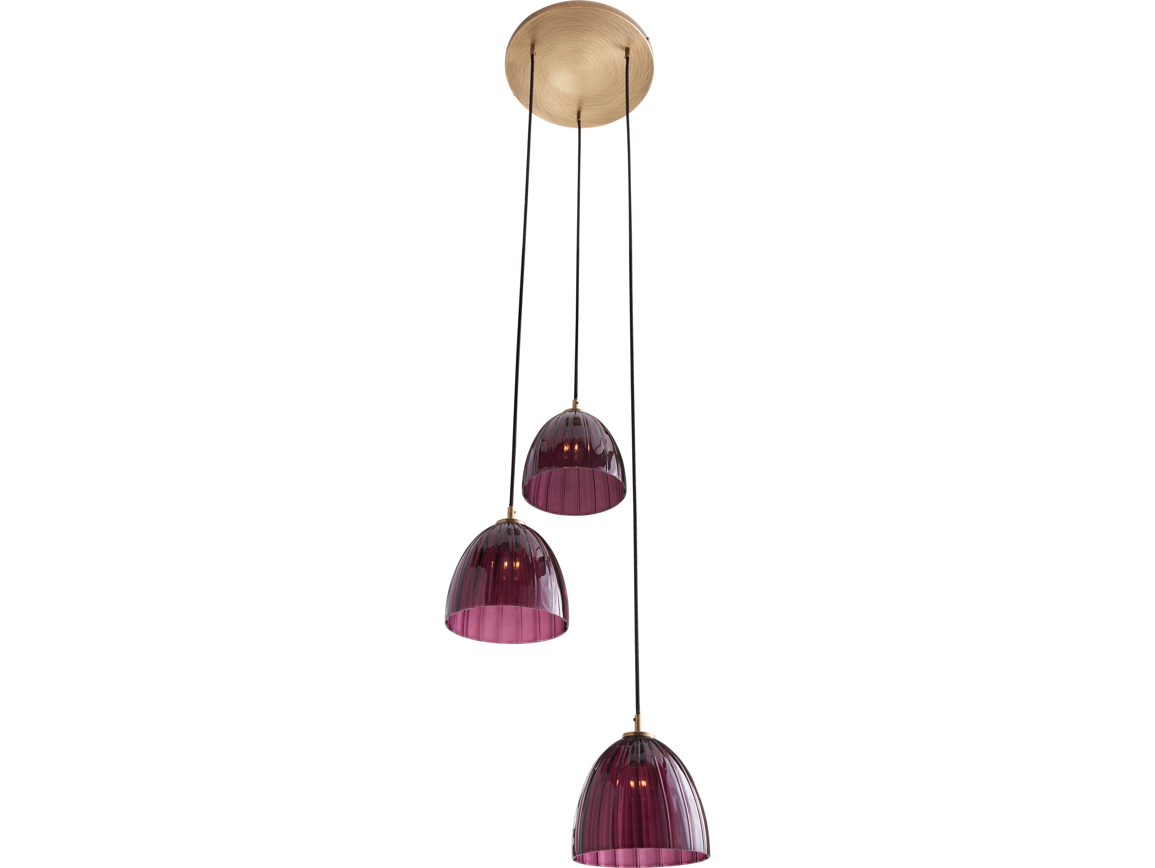 Wildwood 3-Light Aubergine Antique Brass Purple Dome Pendant