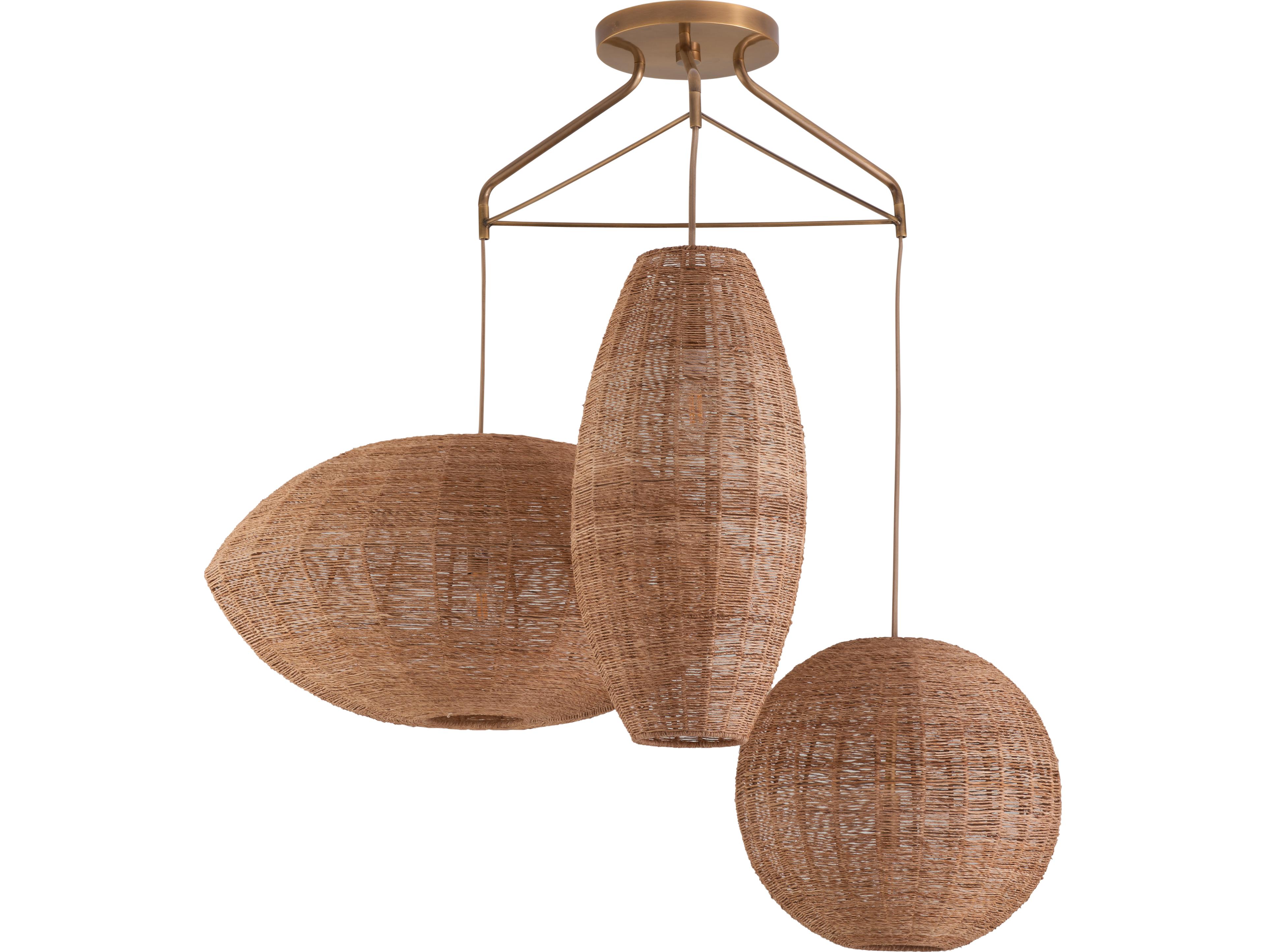 Wildwood 3-Light Natural Antique Brass Brown Cylinder Globe Pendant