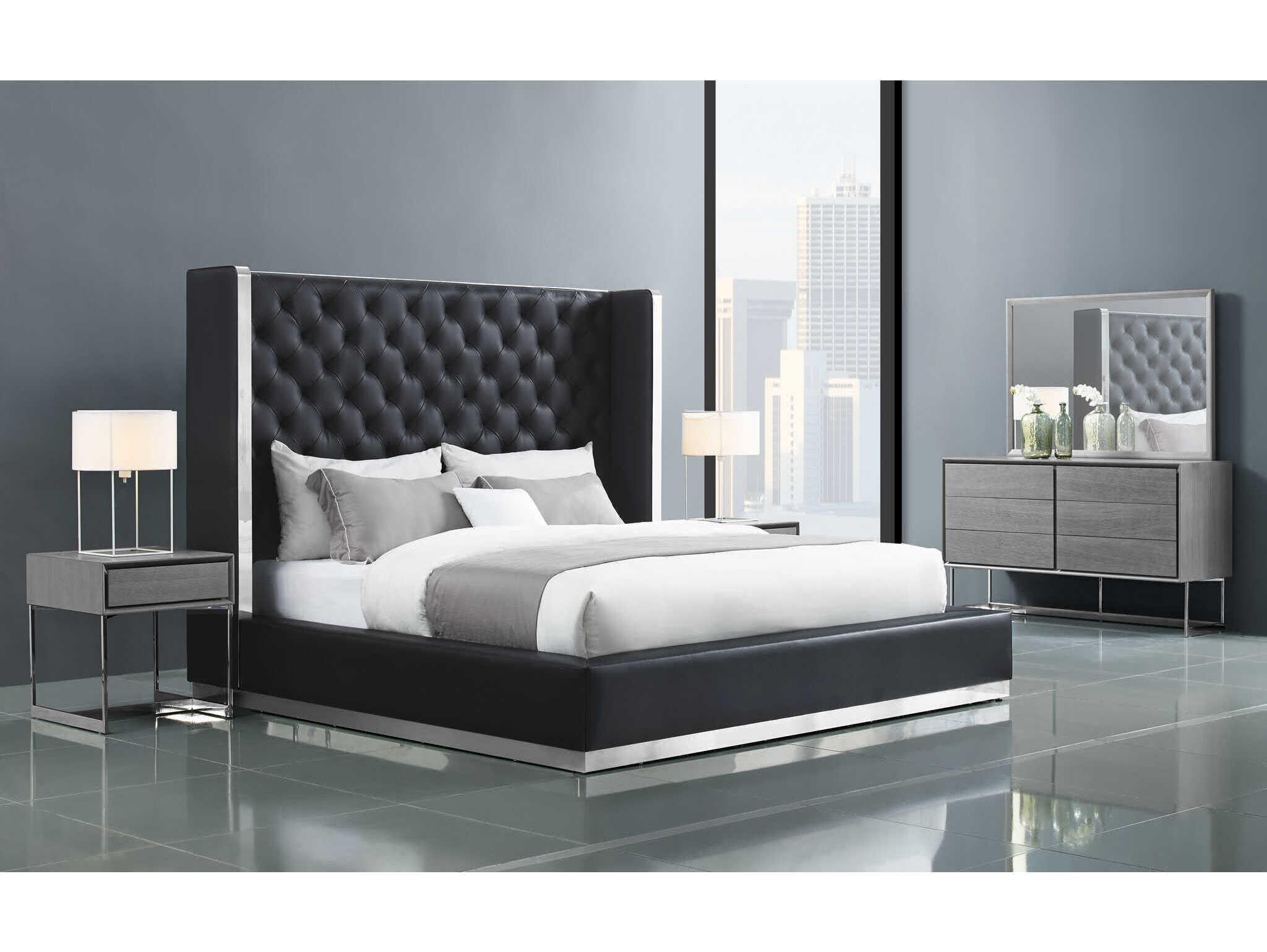 Whiteline Modern Living Abrazo Black Silver King Platform Bed