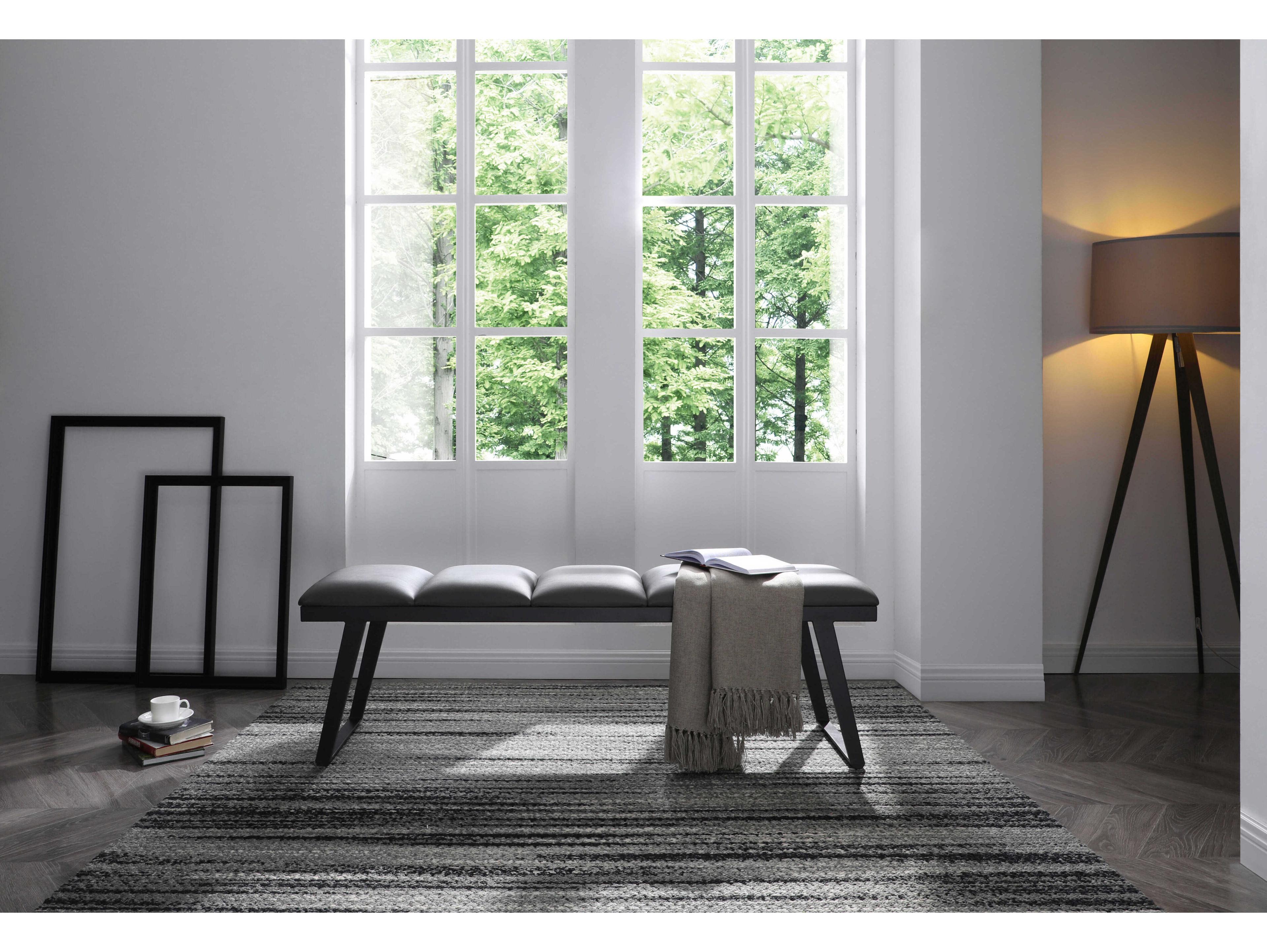 Whiteline Modern Living Ethan Dark Grey Sanded Black Faux Leather Accent Bench