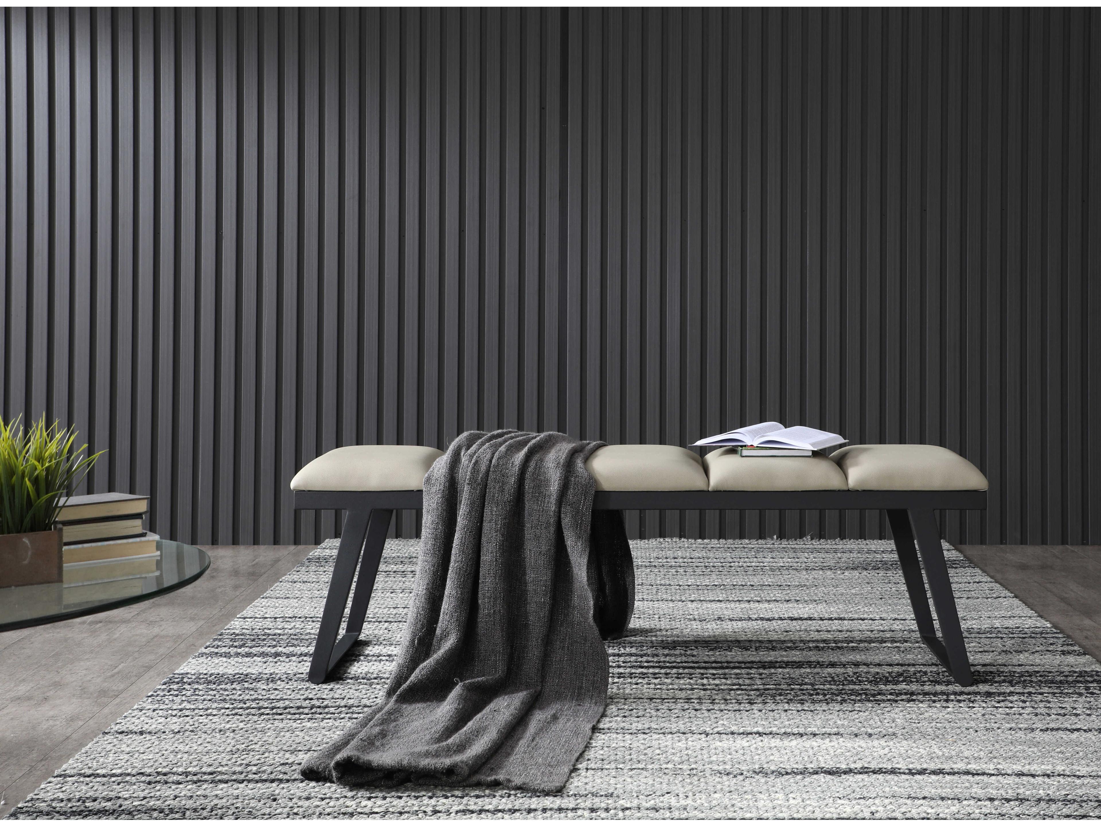 Whiteline Modern Living Ethan Light Grey Sanded Black Faux Leather Accent Bench