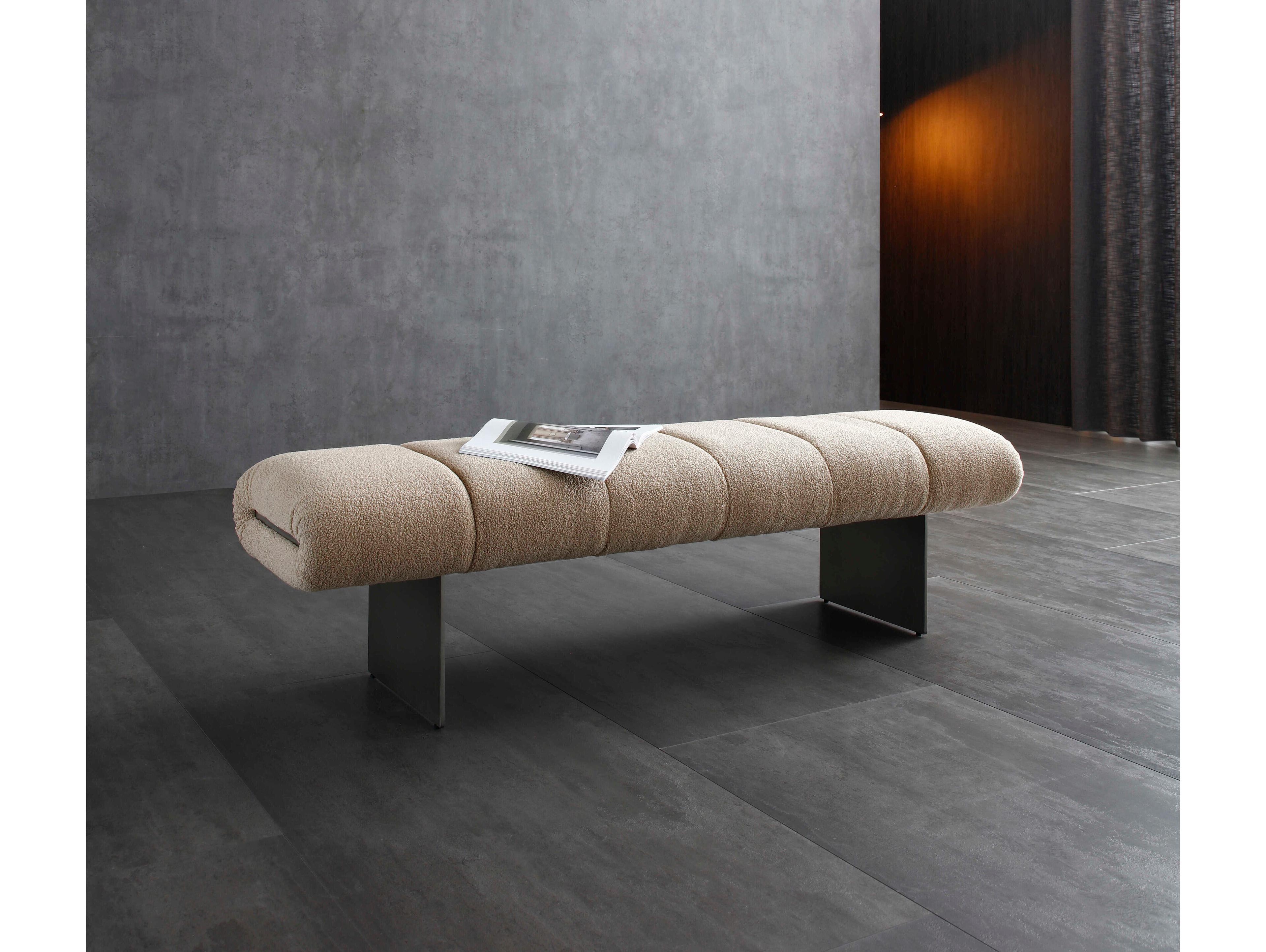 Whiteline Modern Living Elena Beige Brushed Nickel Upholstered Accent Bench