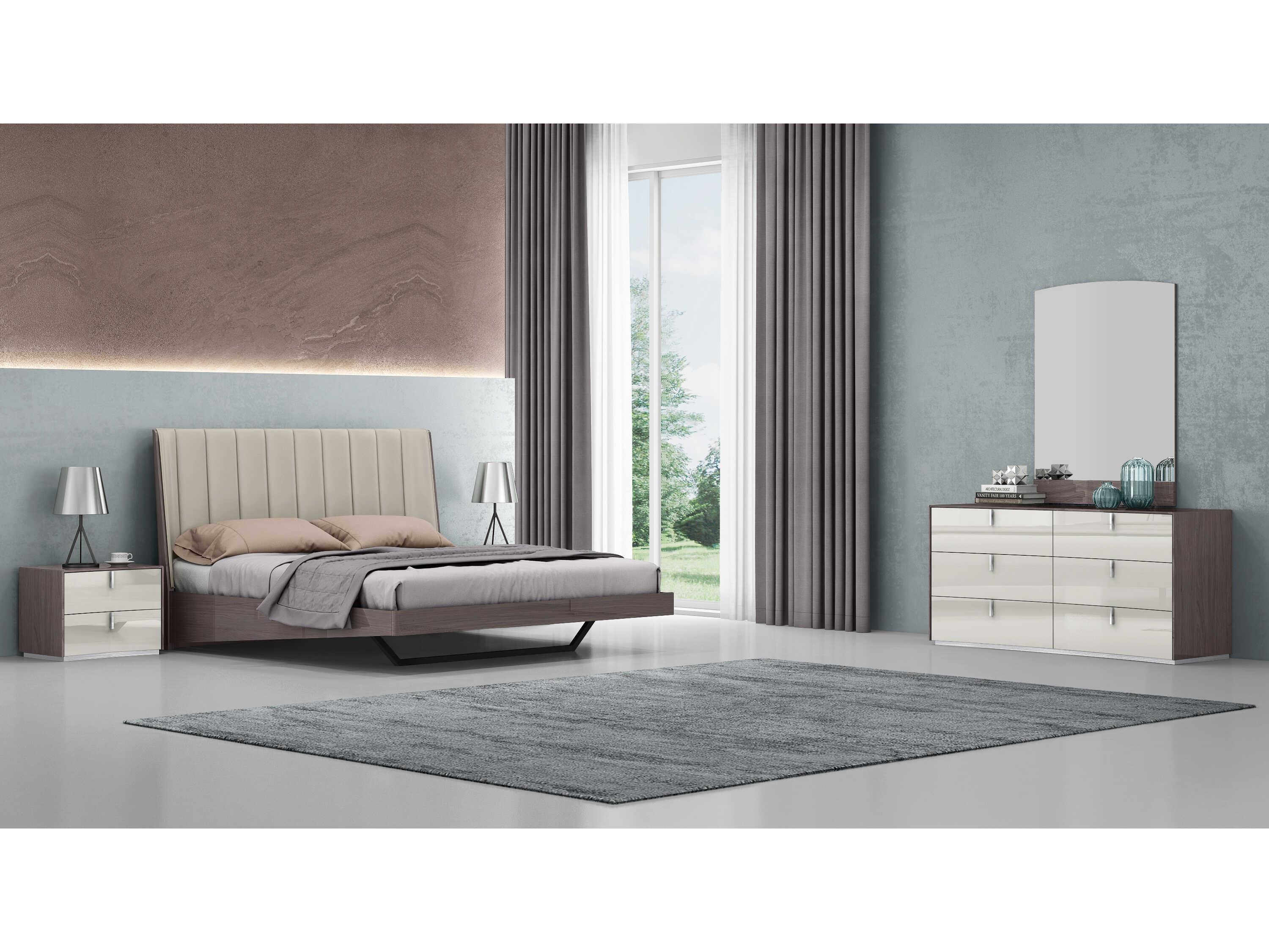 Whiteline Modern Living Berlin Chestnut Light Grey Queen Platform Bed