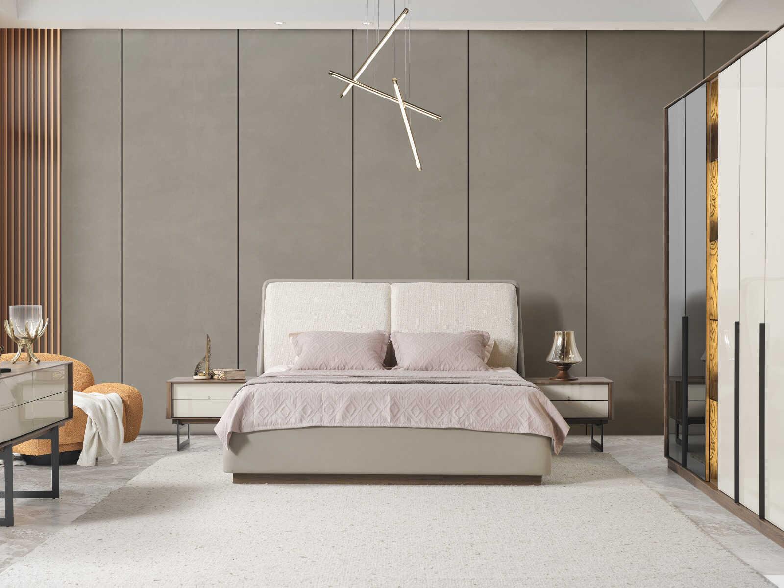 Whiteline Modern Living Romina Light Grey Upholstered Queen Platform Bed