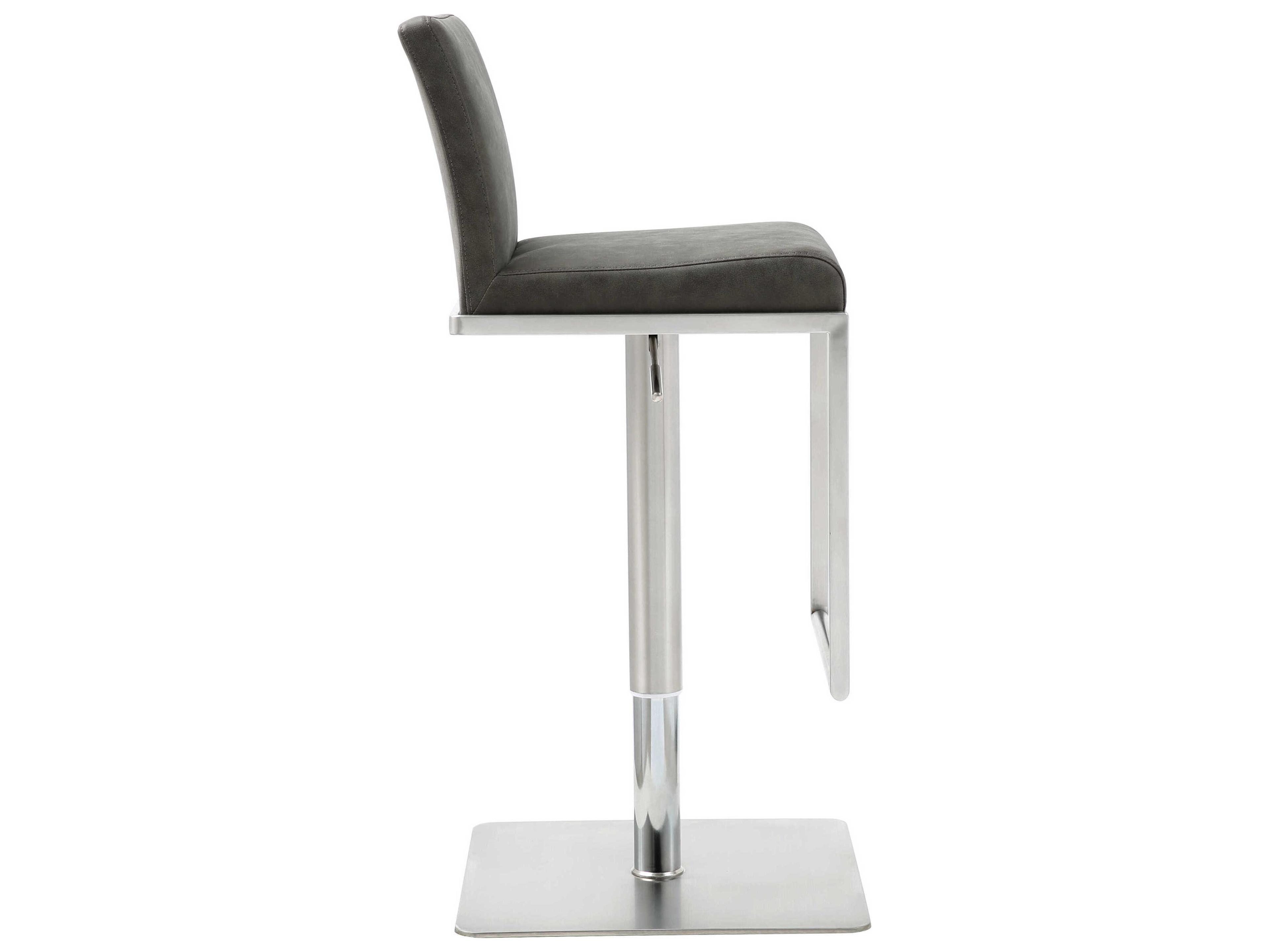 Whiteline Modern Living Clay Grey Faux Leather Adjustable Bar Stool