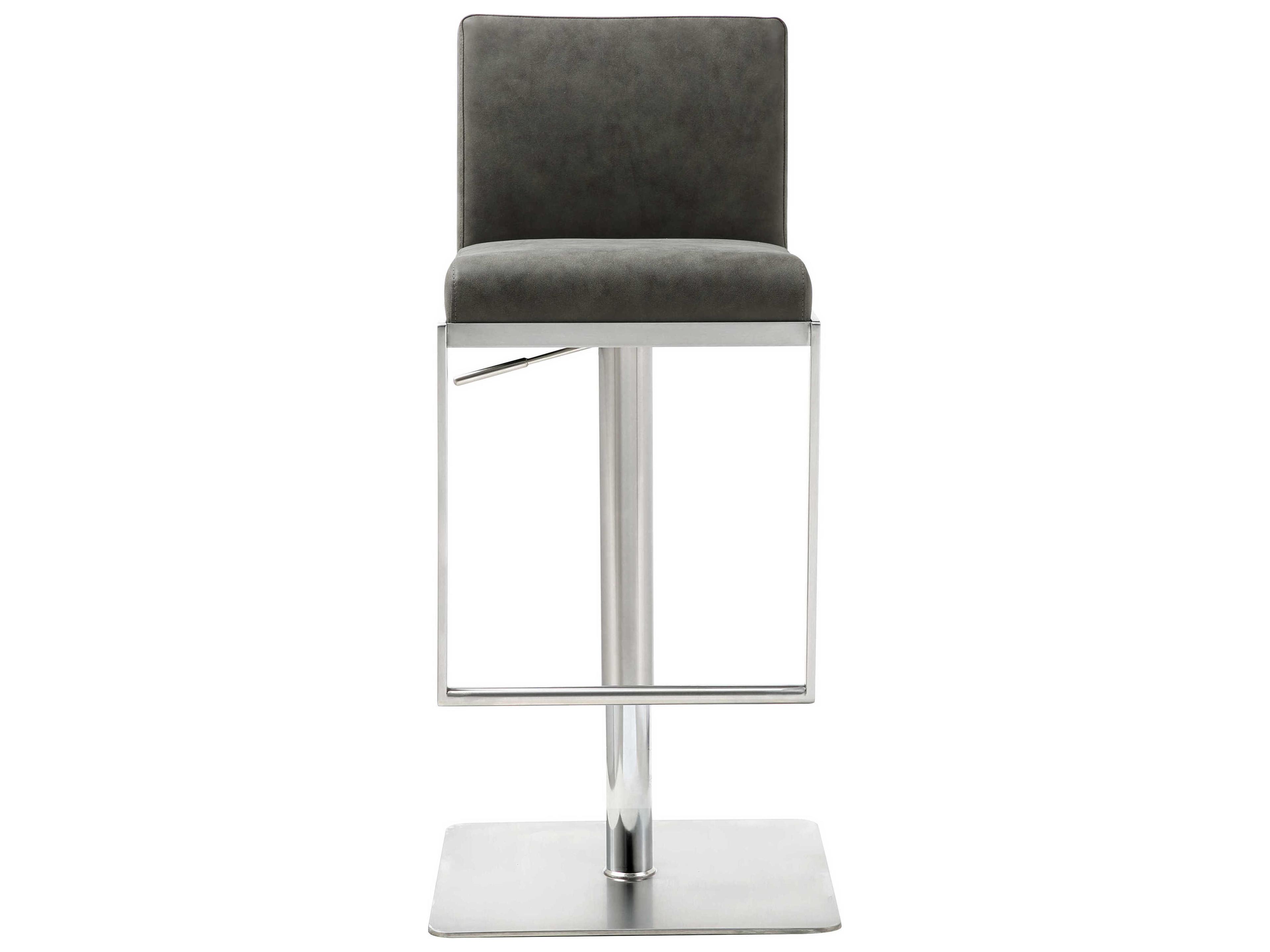 Whiteline Modern Living Clay Grey Faux Leather Adjustable Bar Stool