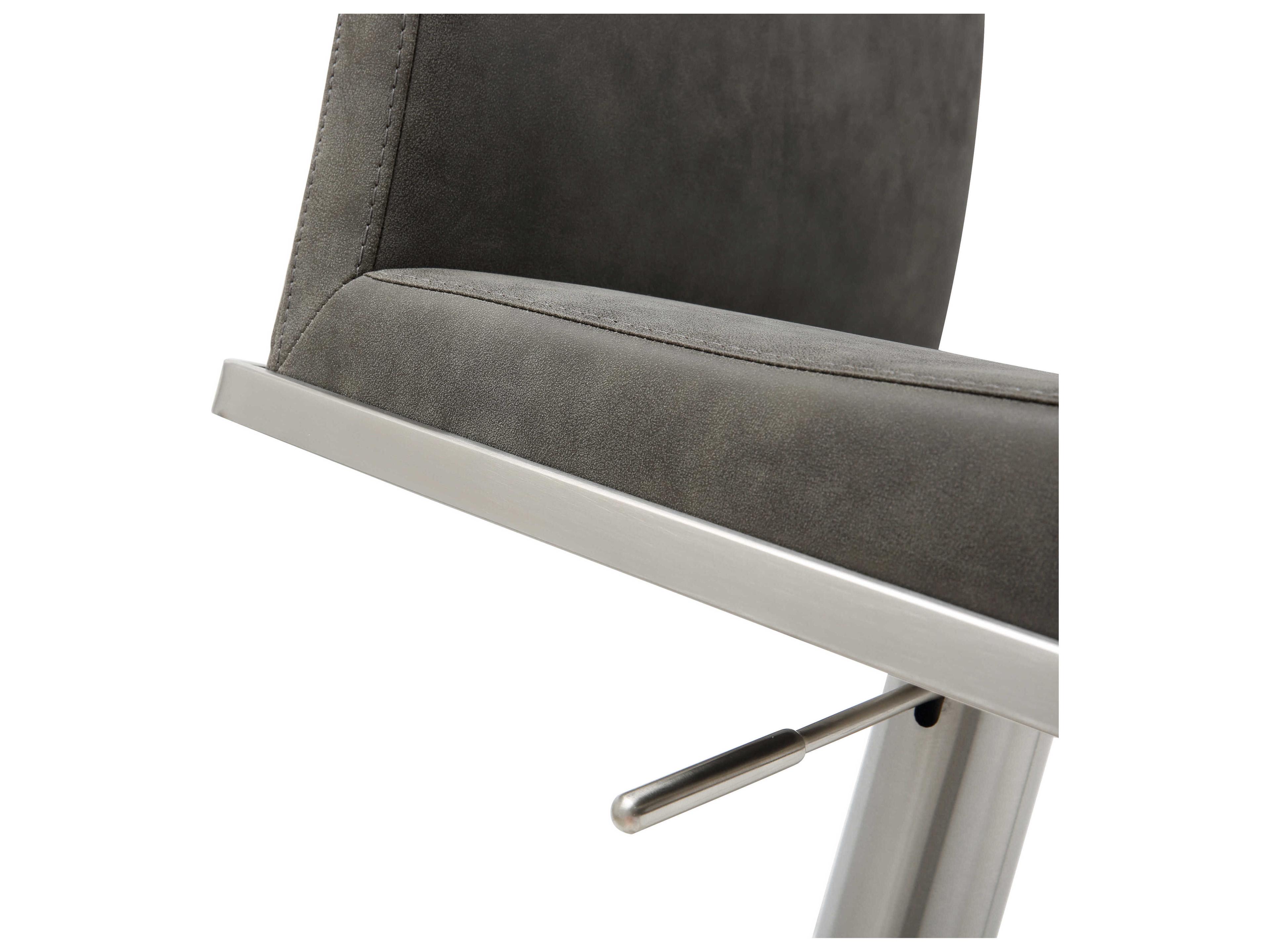 Whiteline Modern Living Clay Grey Faux Leather Adjustable Bar Stool