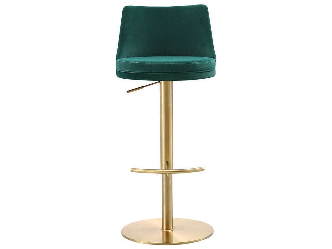 Whiteline Modern Living Carter Green Gold Upholstered Adjustable Bar Stool