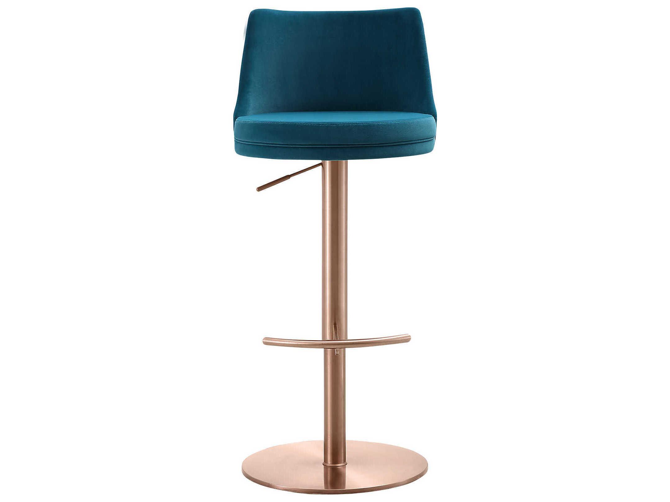 Whiteline Modern Living Carter Blue Gold Upholstered Adjustable Bar Stool