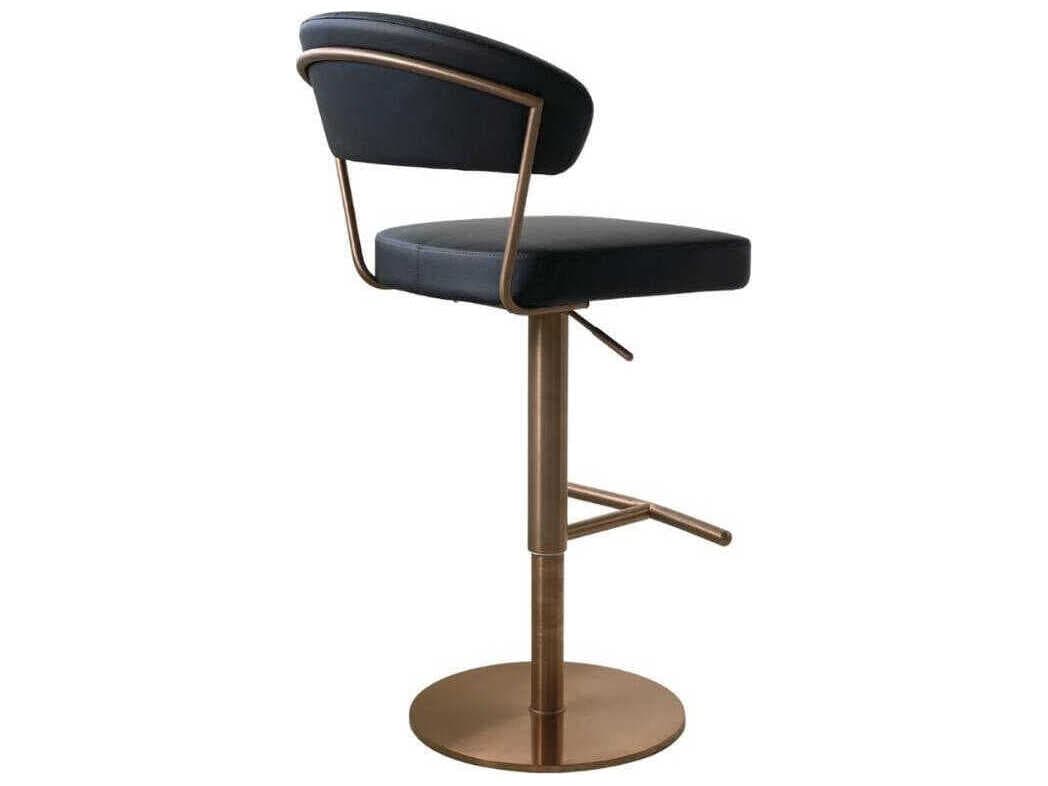 Whiteline Modern Living Nova Black Rose Gold Velvet Upholstered Adjustable Bar Stool