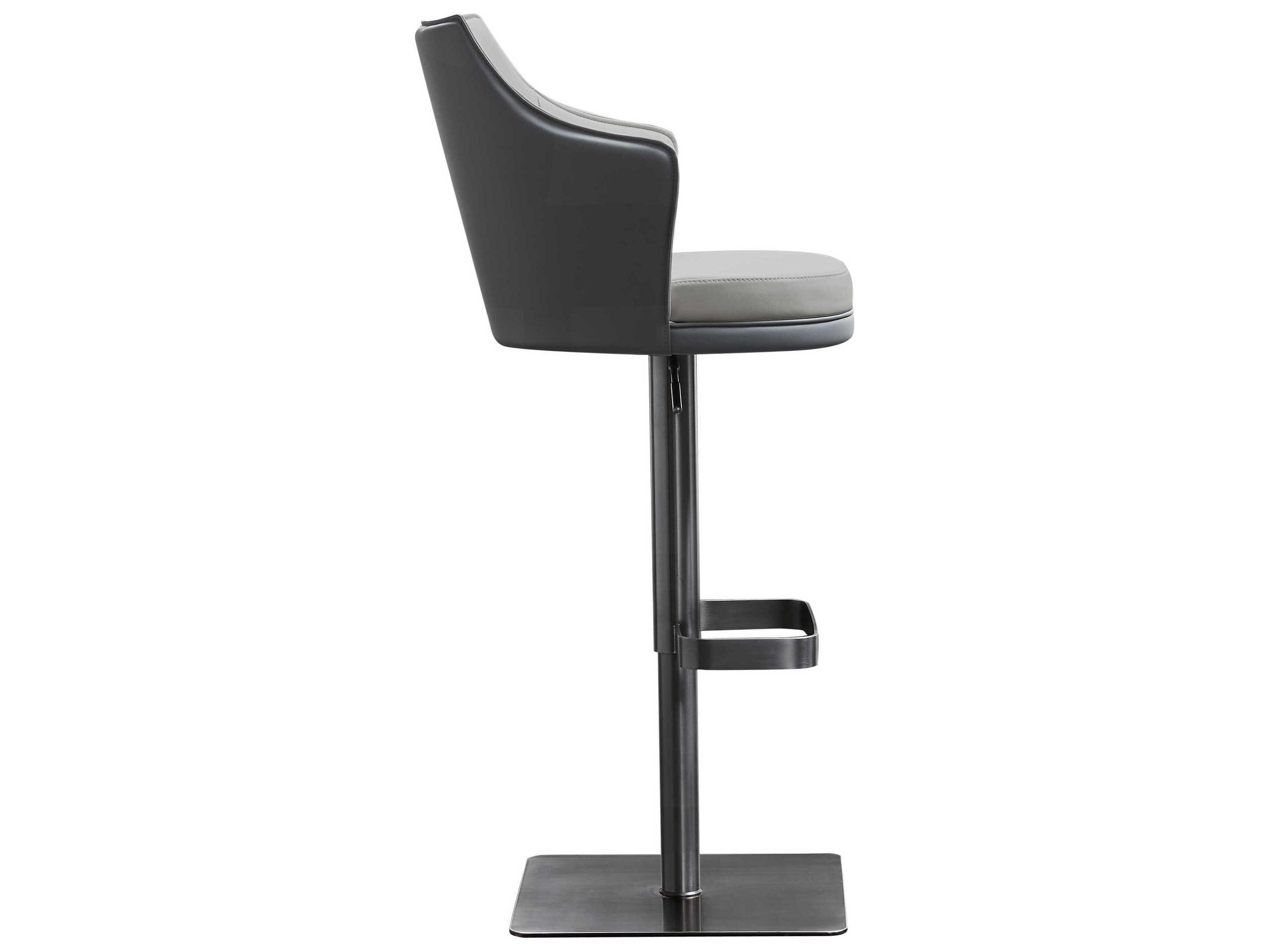 Whiteline Modern Living Baxter Dark Grey Light Faux Leather Adjustable Bar Stool