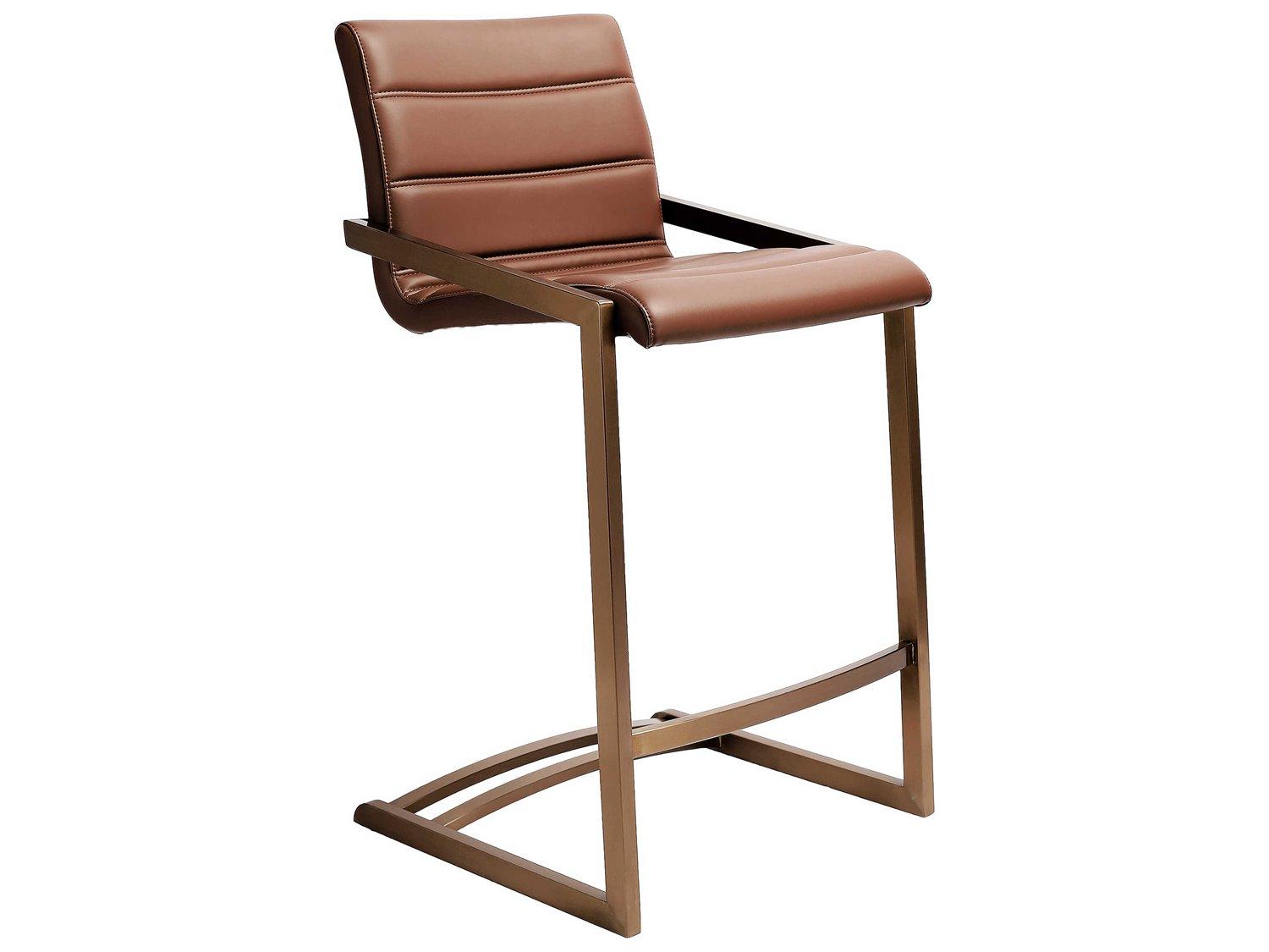 Whiteline Modern Living Mattia Brown Faux Leather Counter Stool Set of 2