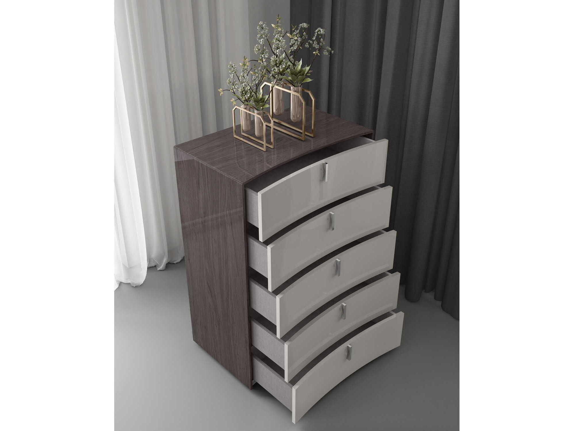 Whiteline Modern Living Berlin Chestnut Light Grey Chest of Drawers