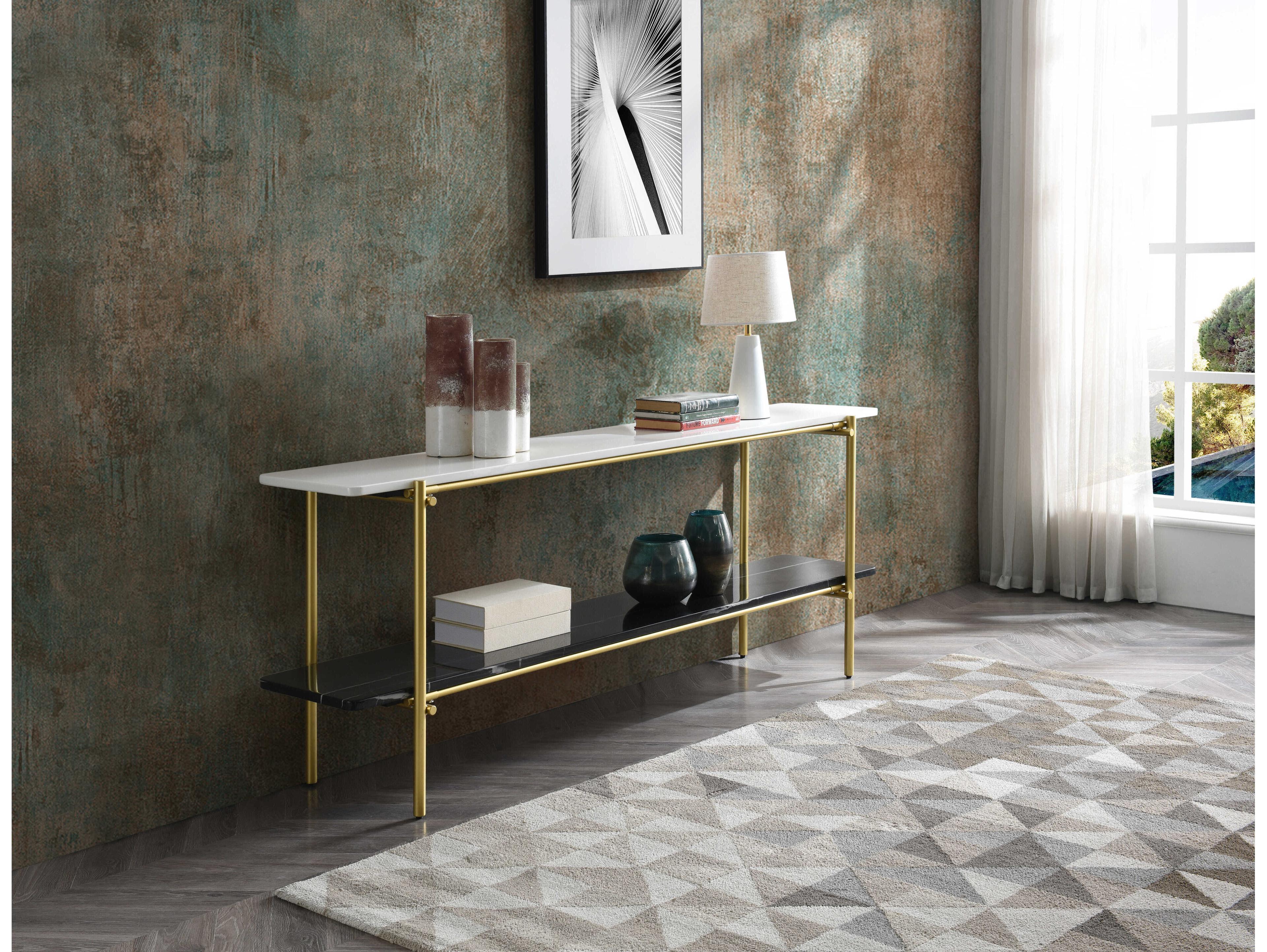 Whiteline Modern Living Fairview Rectangular Marble Black White Console Table