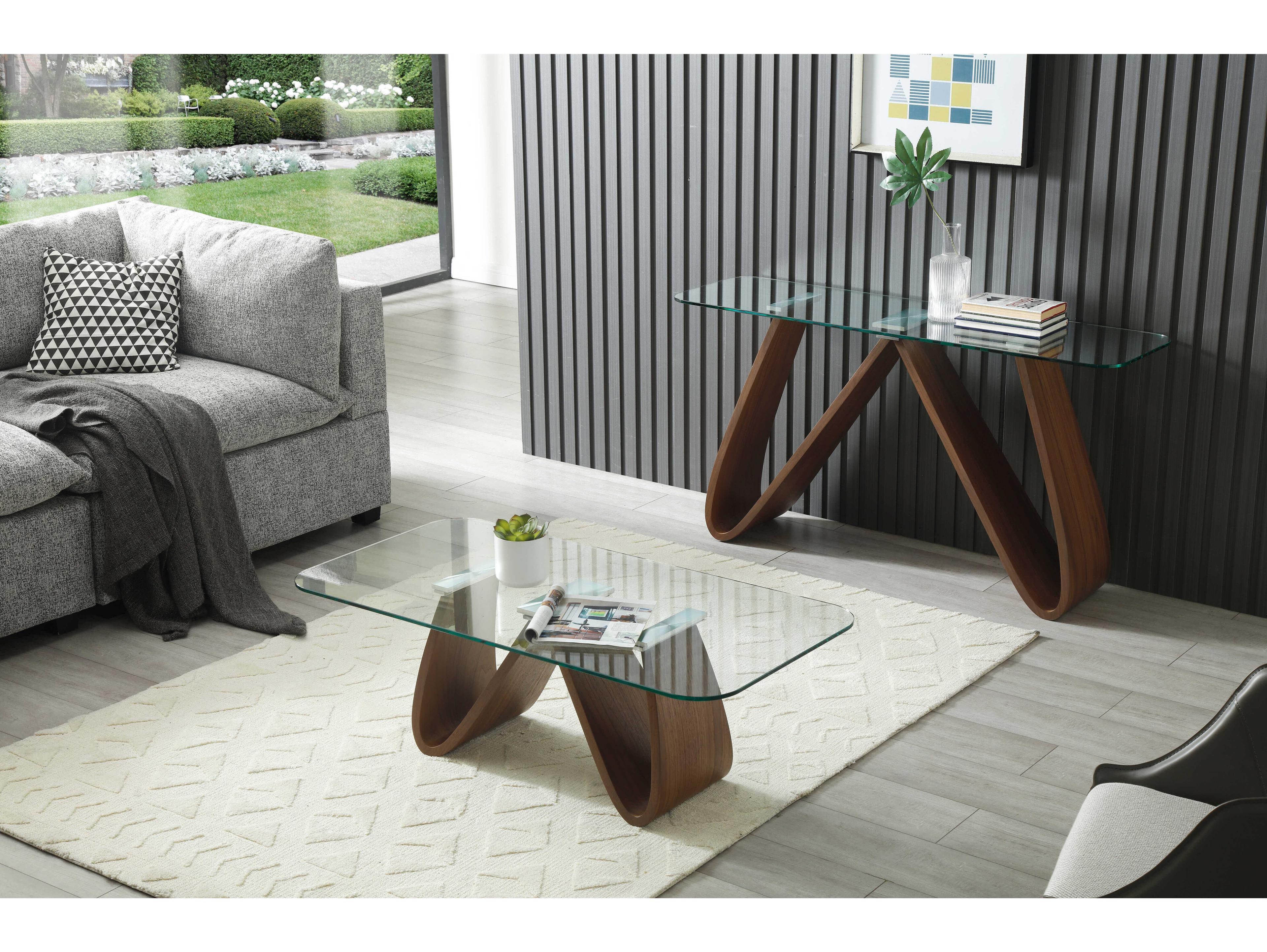 Whiteline Modern Living Emory Rectangular Glass Brown Console Table