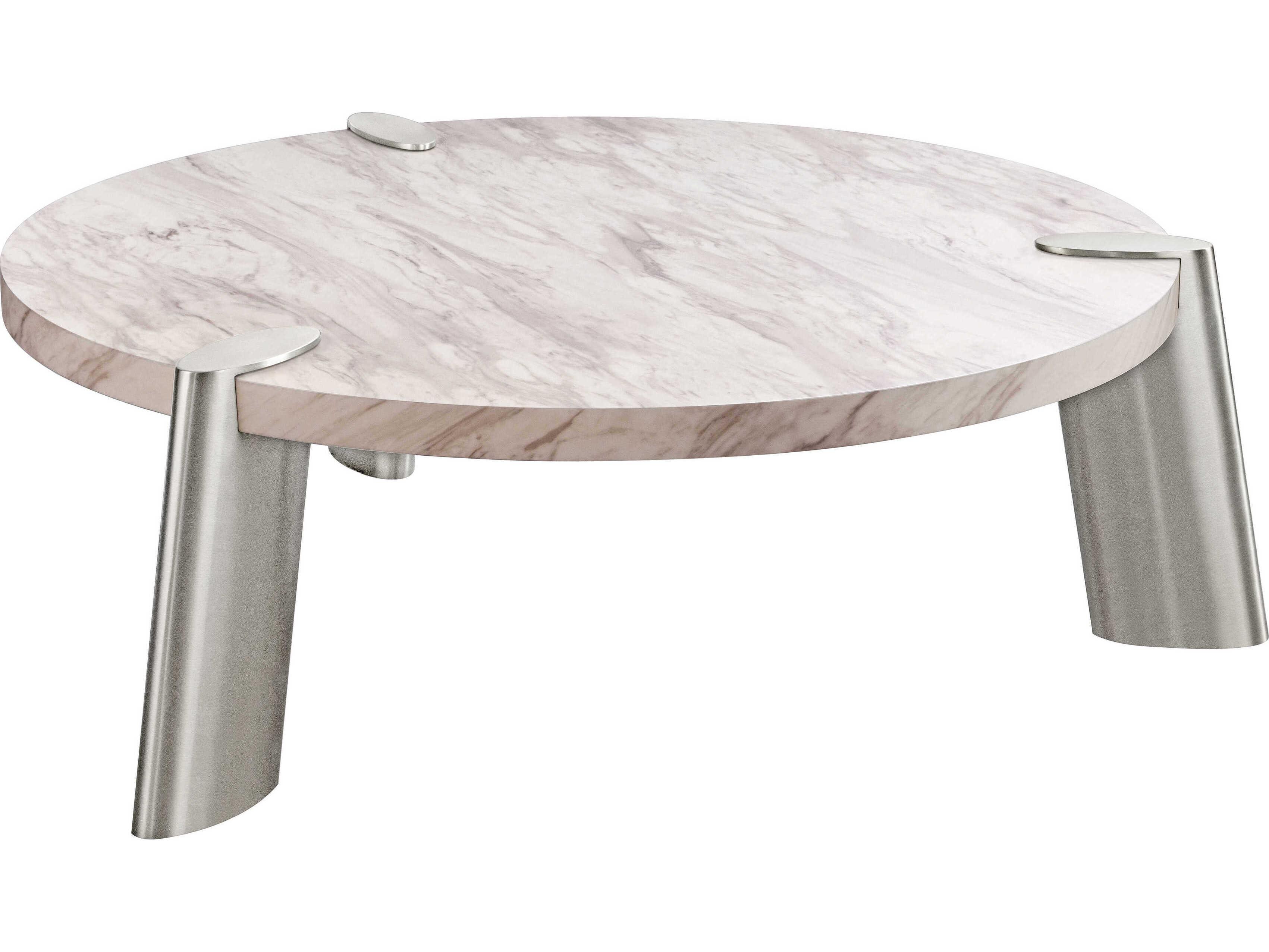 Whiteline Modern Living Mimeo Round Faux Marble White Coffee Table