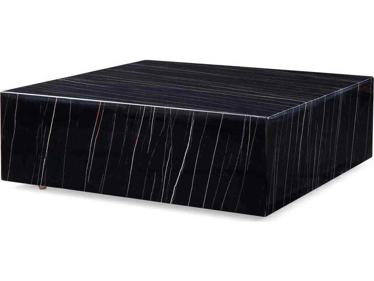 Whiteline Modern Living Cube Square Marble Black Coffee Table