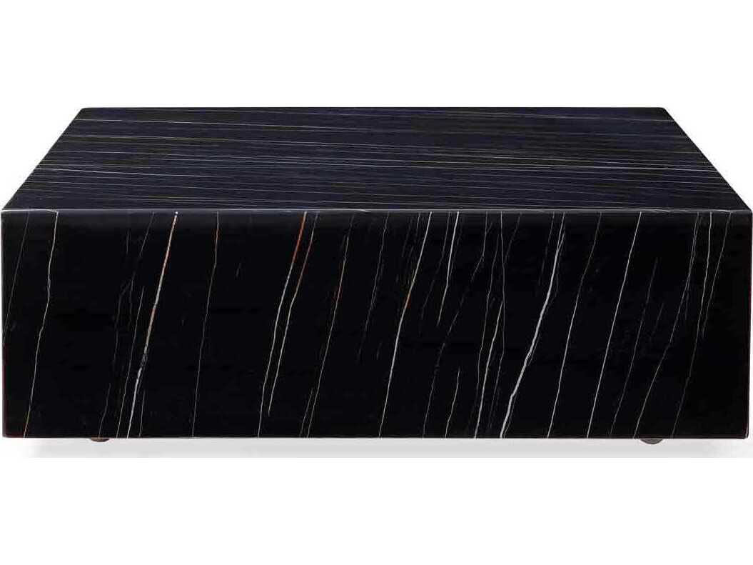 Whiteline Modern Living Cube Square Marble Black Coffee Table