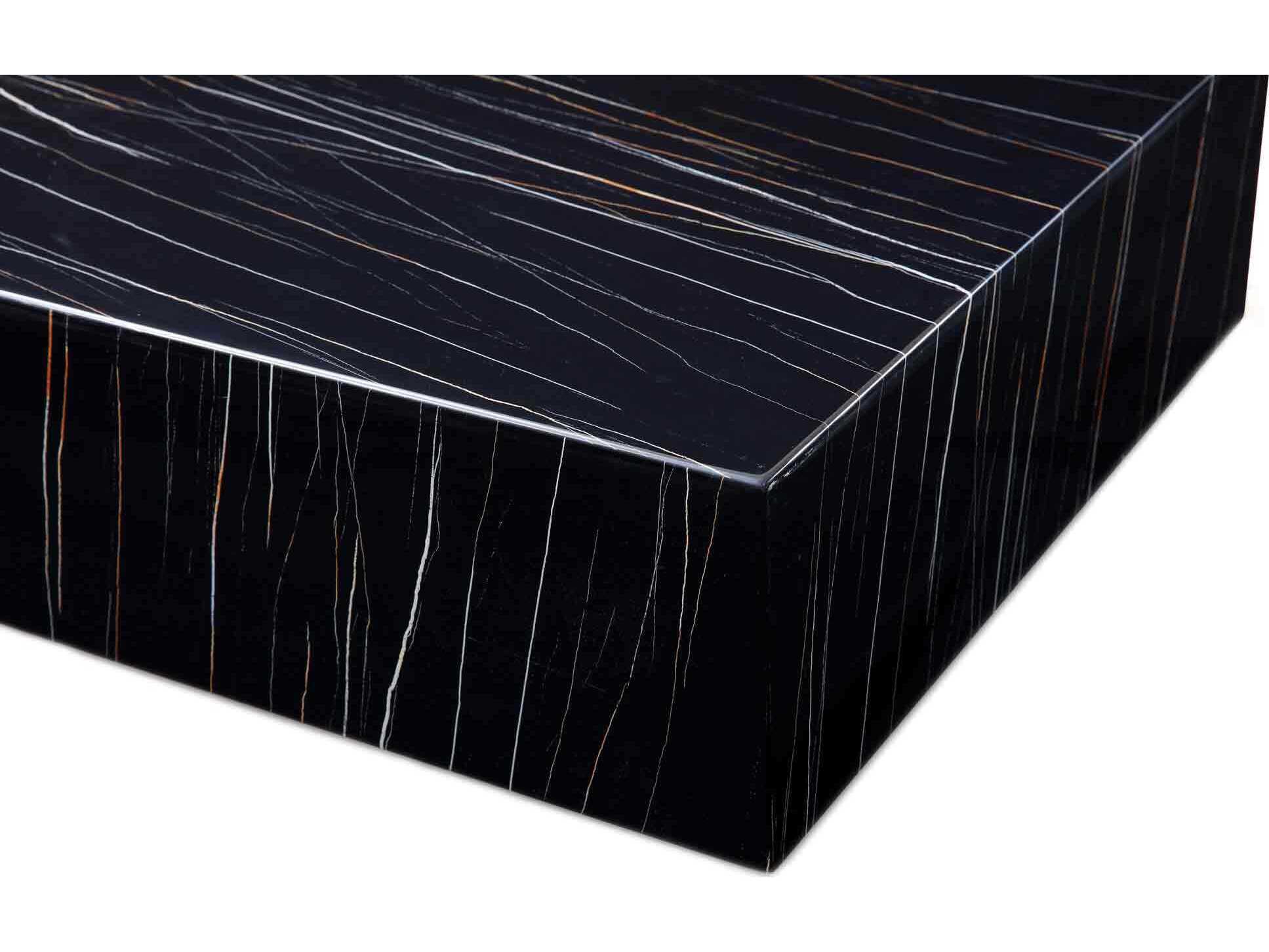 Whiteline Modern Living Cube Square Marble Black Coffee Table