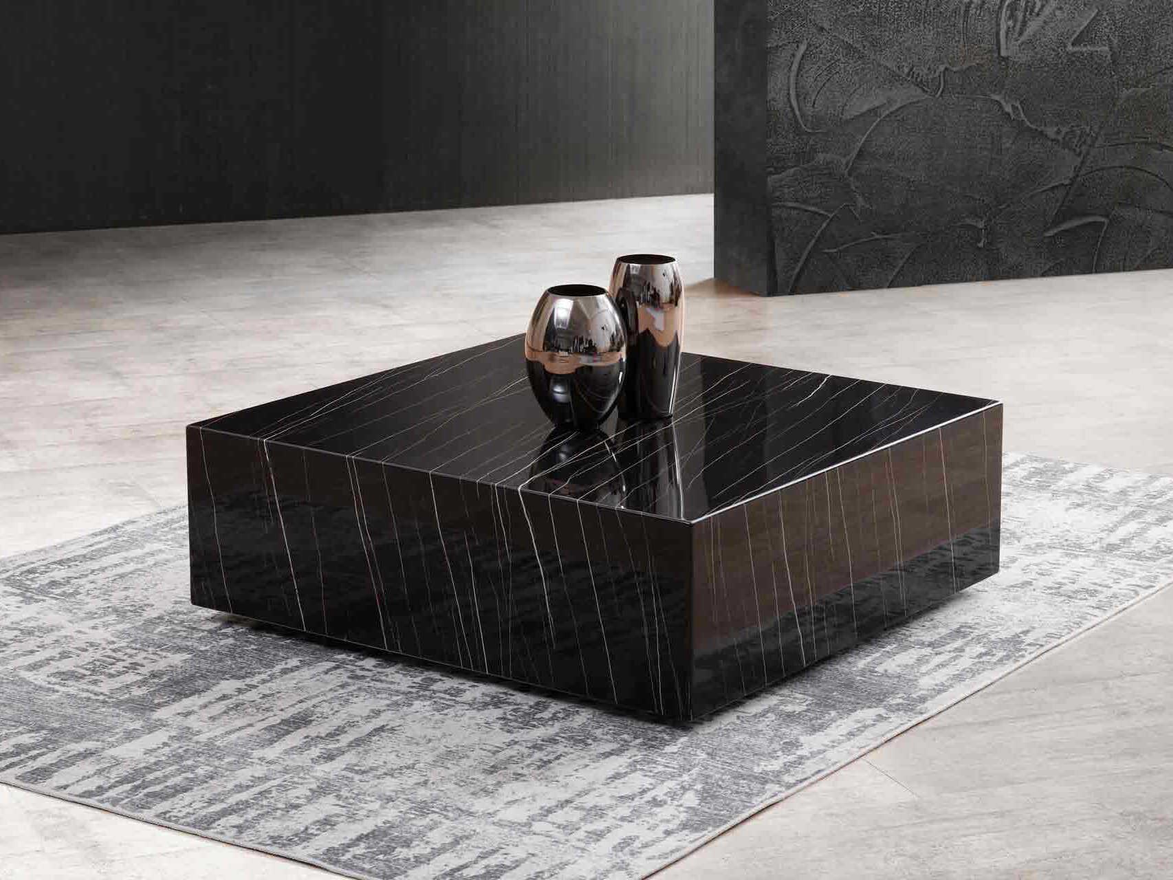 Whiteline Modern Living Cube Square Marble Black Coffee Table