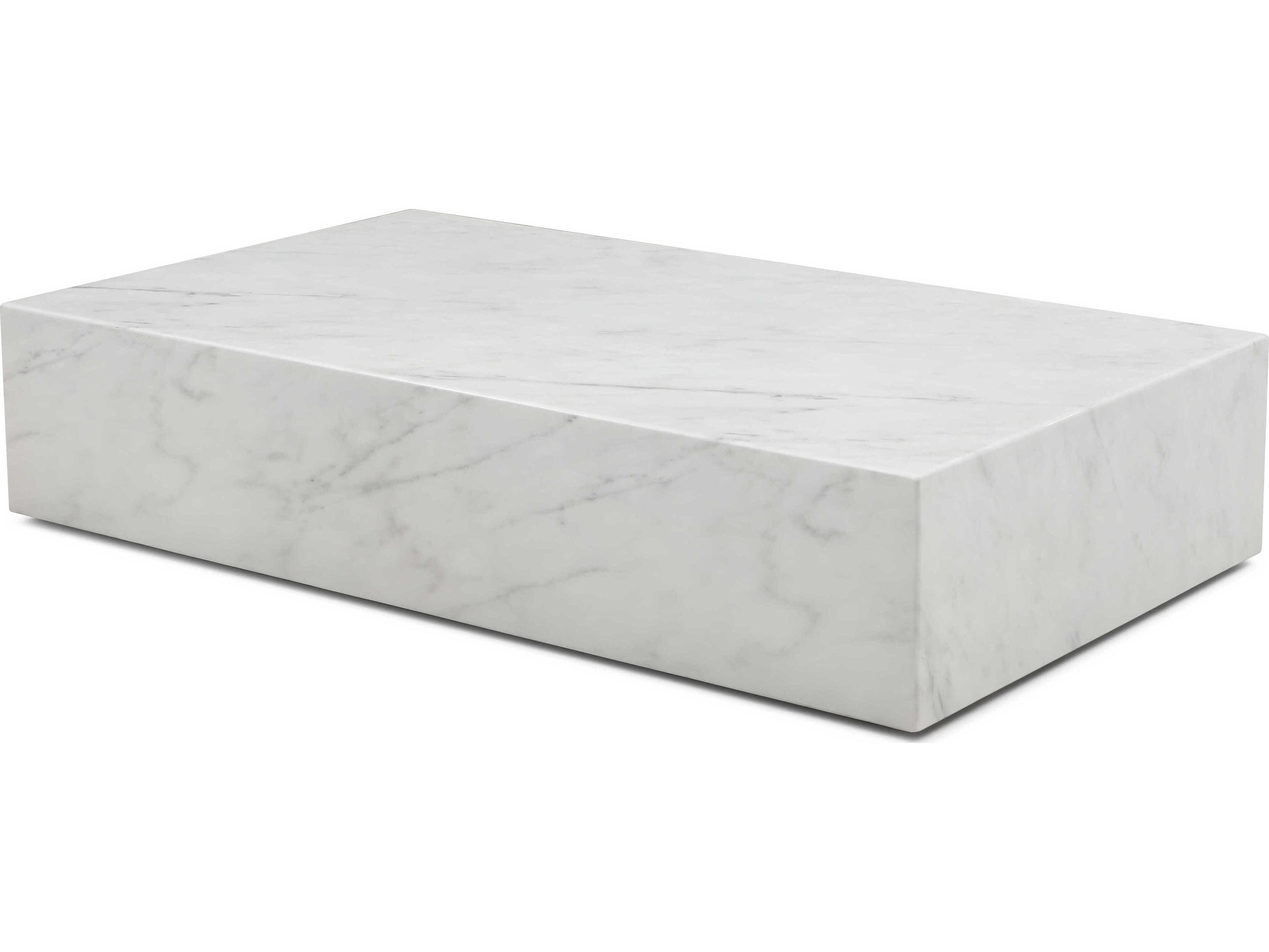 Whiteline Modern Living Cube Rectangular Marble White Coffee Table